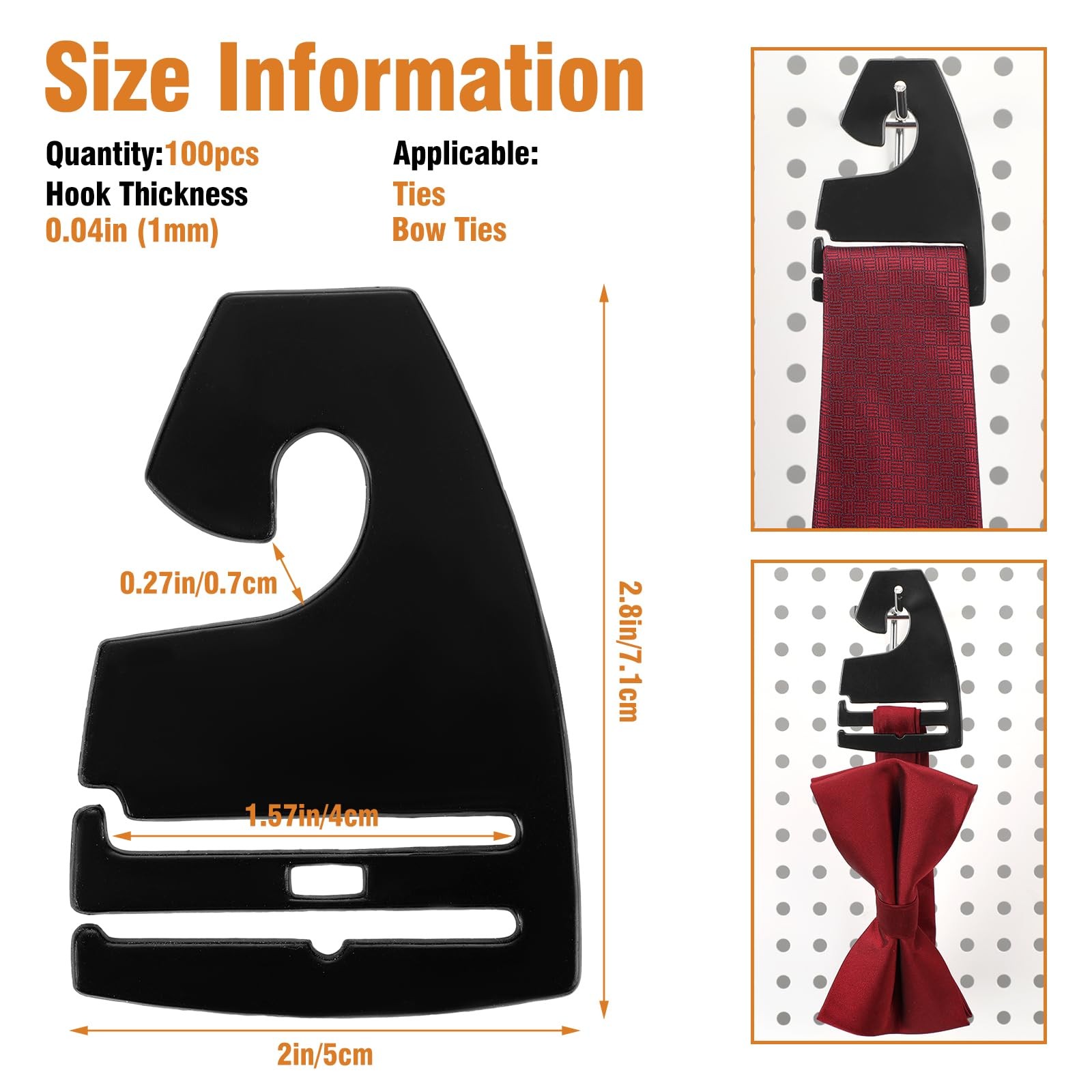 100 Pcs Tie Hangers, Plastic Neck Tie Holders for Display, Black Necktie Hook…