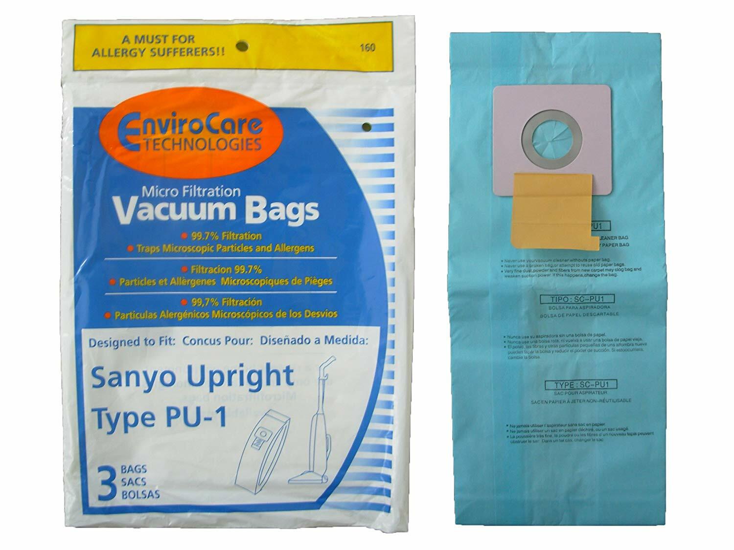 Fits For Sanyo PU-1, SC-PU1, SCPU1 Upright Vacuum Bags Micro Allergen Filtration