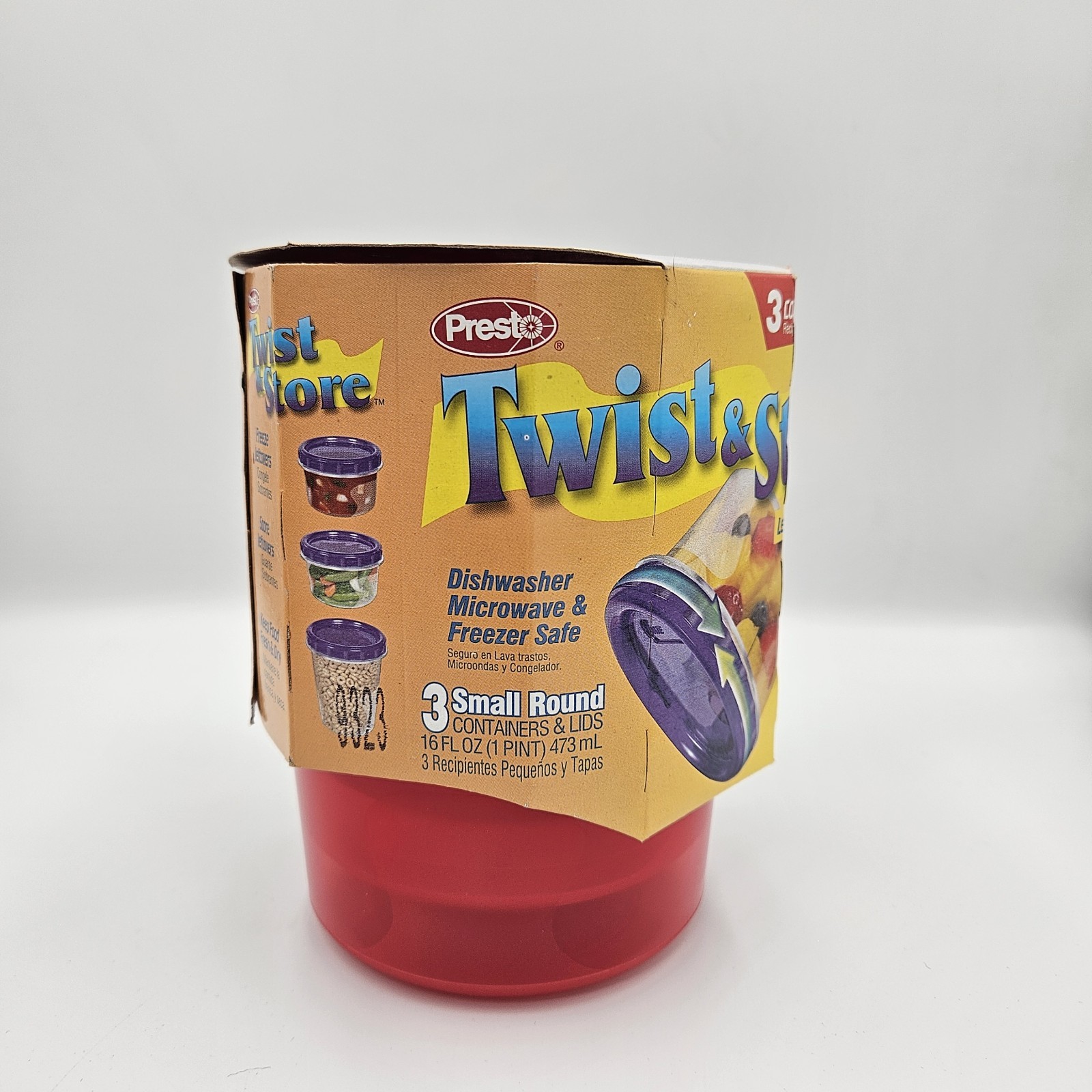 Vintage 2001 Presto Twist & Store 3 Pack 16 oz Round Food Storage Containers NOS