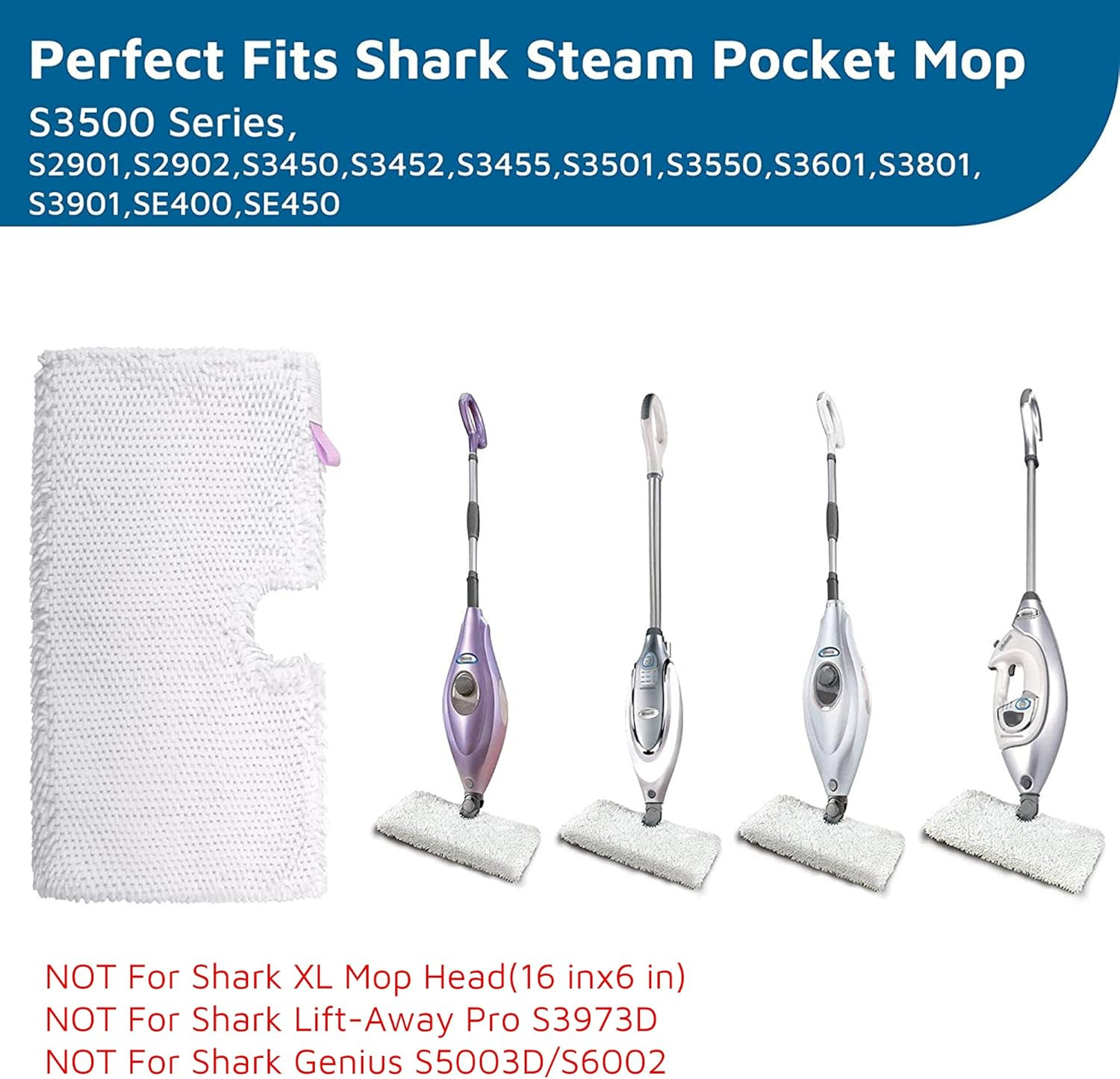 Flammi Steam Pocket Mop Replacement Pads for Shark S3500 Series S3501 S3601 S355