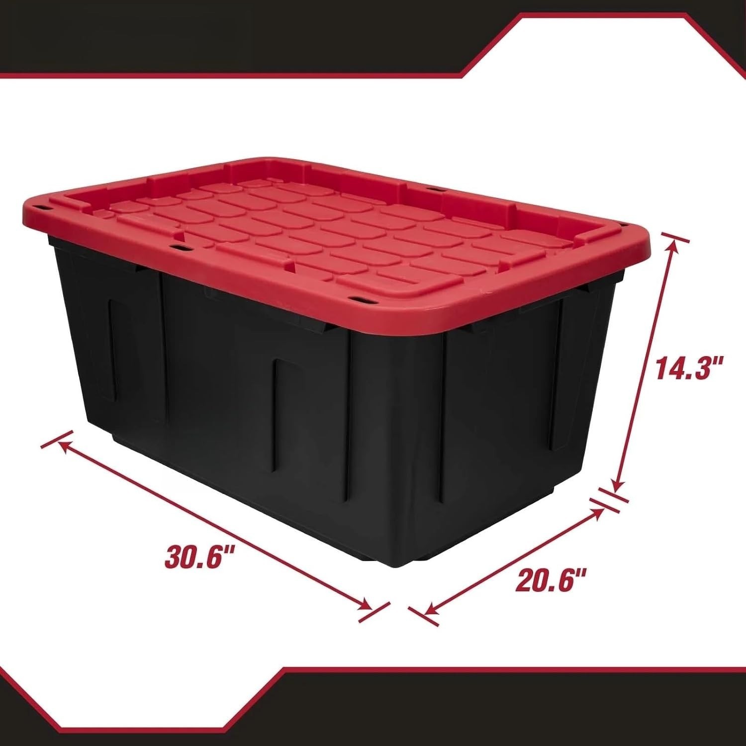 Hyper Tough 27 Gallon Snap Lid Plastic Storage Bin Container, Black with Red Lid