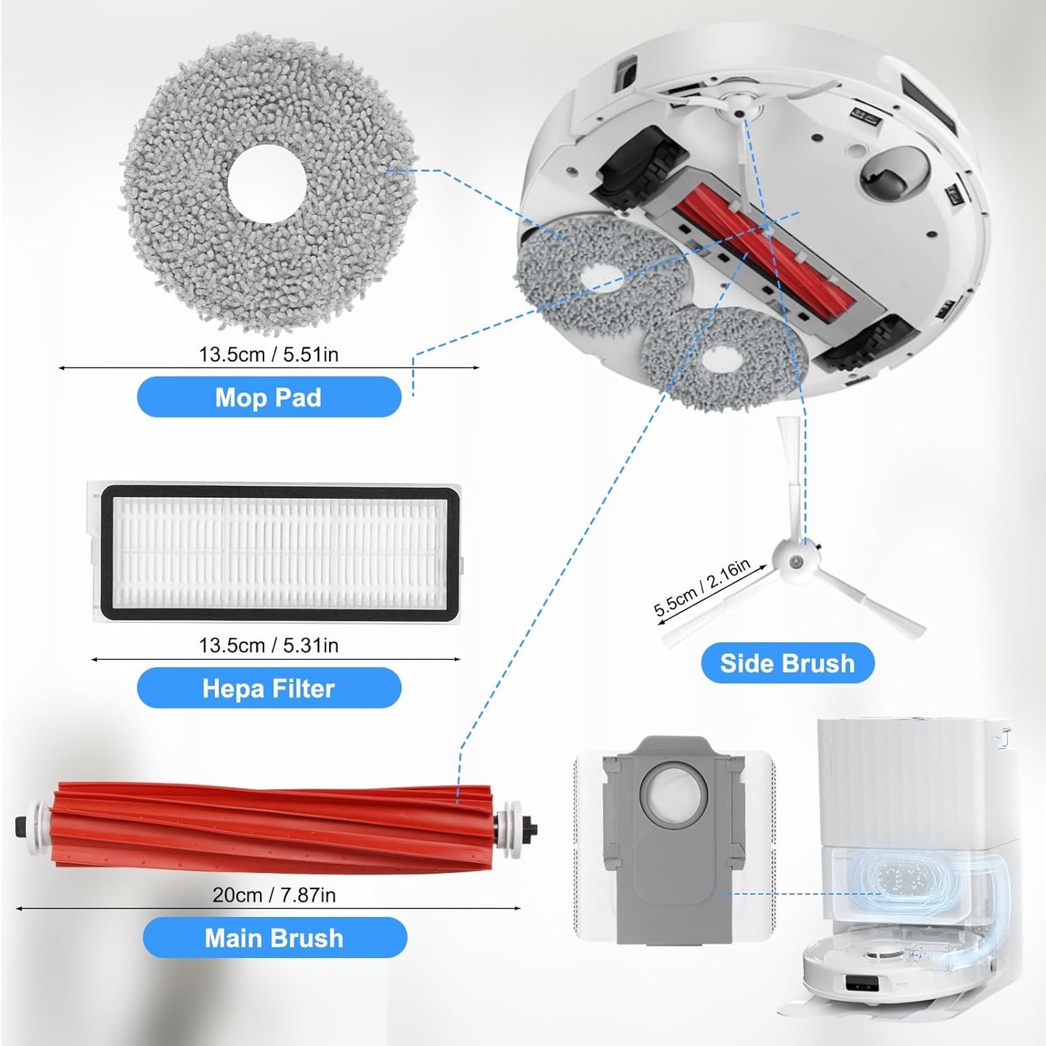 Accessories Kit for Roborock Qrevo S/Qrevo Pro/Qrevo Plus/Qrevo Maxv Robot Vacuu