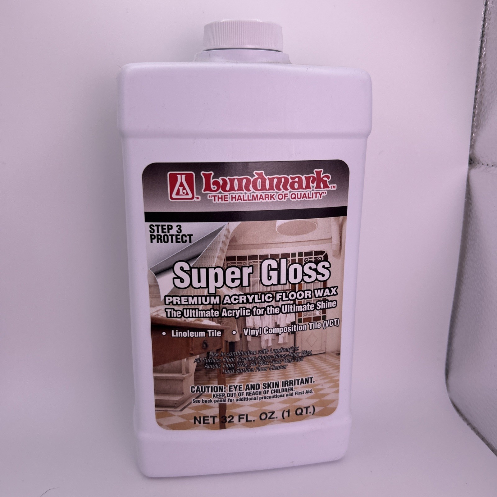 Lundmark Super Gloss Acrylic, Extra Heavy-Duty Hard Finish Floor Wax, 32-Ounce,