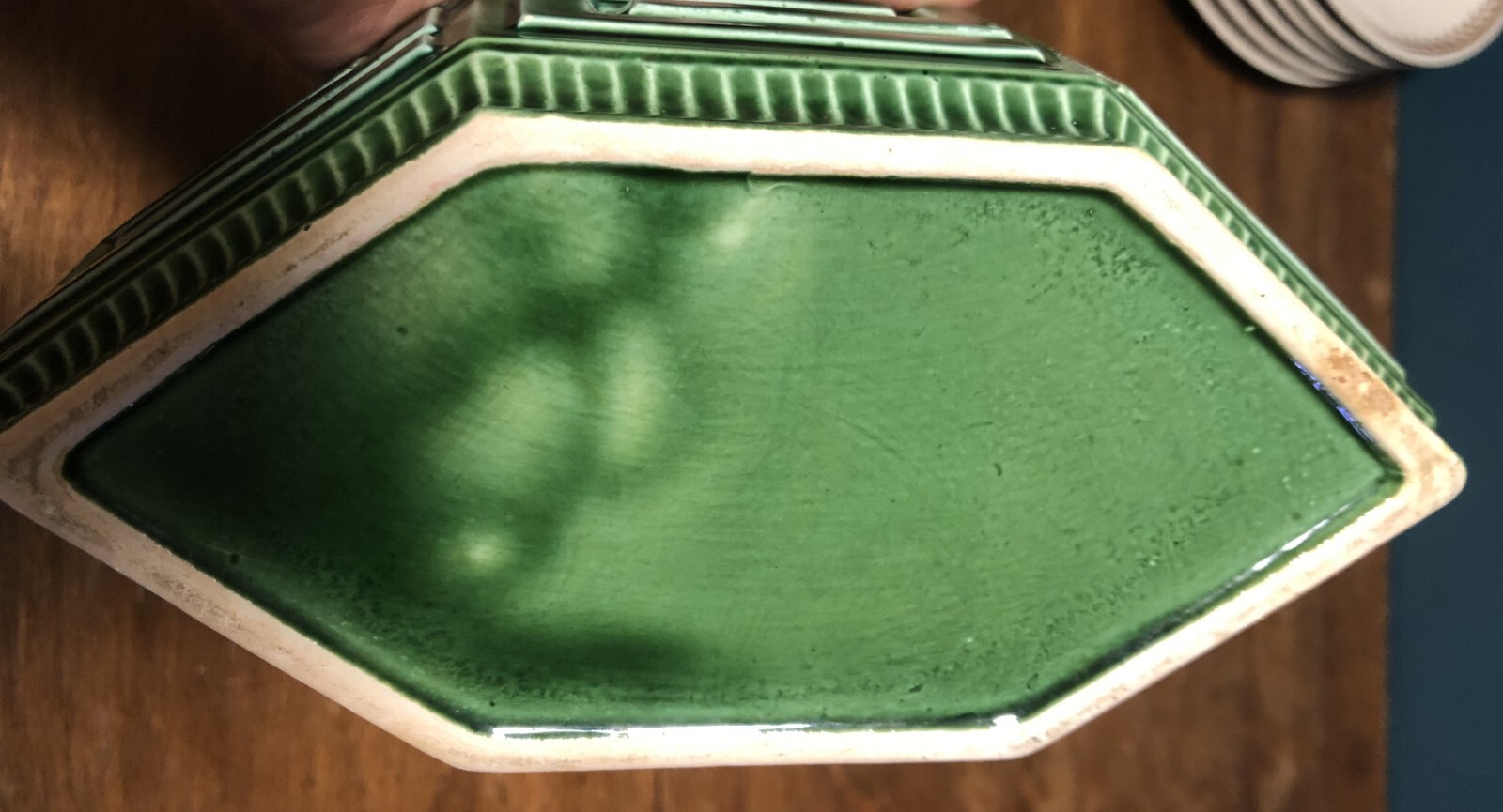 Retro Vintage Geometric Green Ceramic Art Pottery Storage Conatiner Trinket Box
