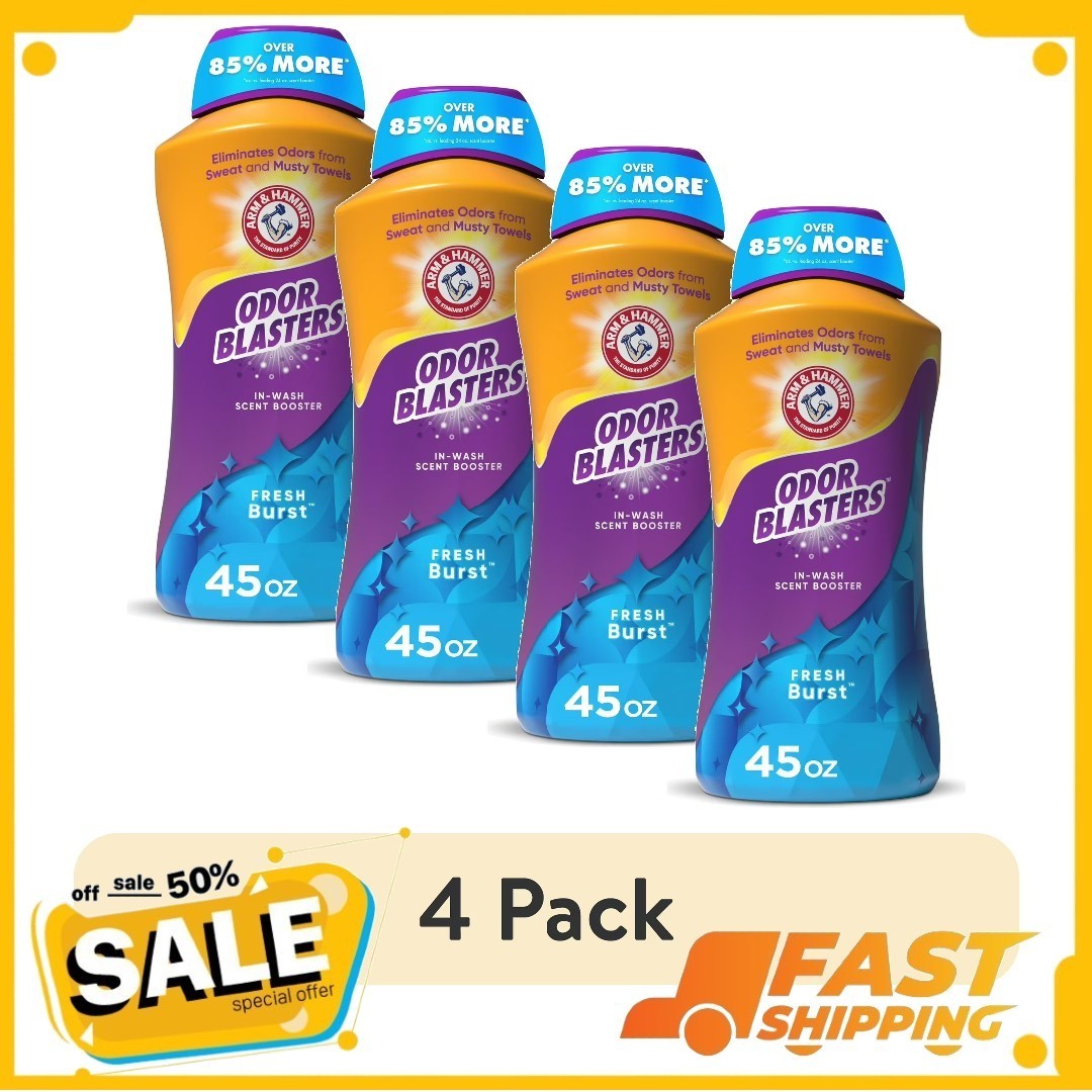 (4 pack) ARM & HAMMER Odor Blasters In-Wash Scent Booster, 45 Oz