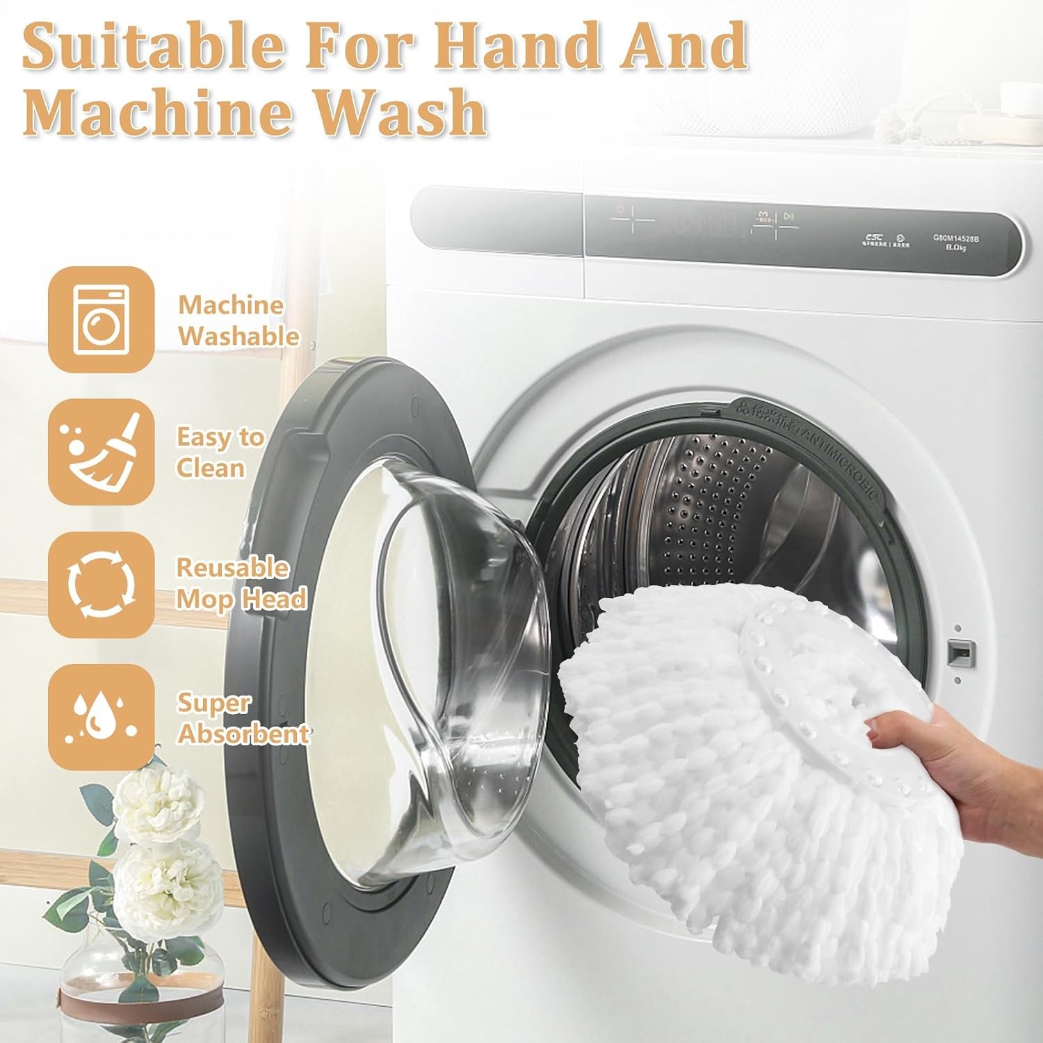 6 Pack Spin Mop Replacement Head for 360° Spin Mop System, Standard Size Round