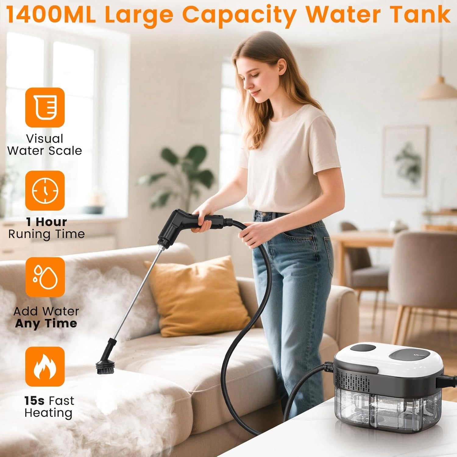 Pressurized Steam Cleaner Handheld Multi-Surface Deep Cleaner 2500W