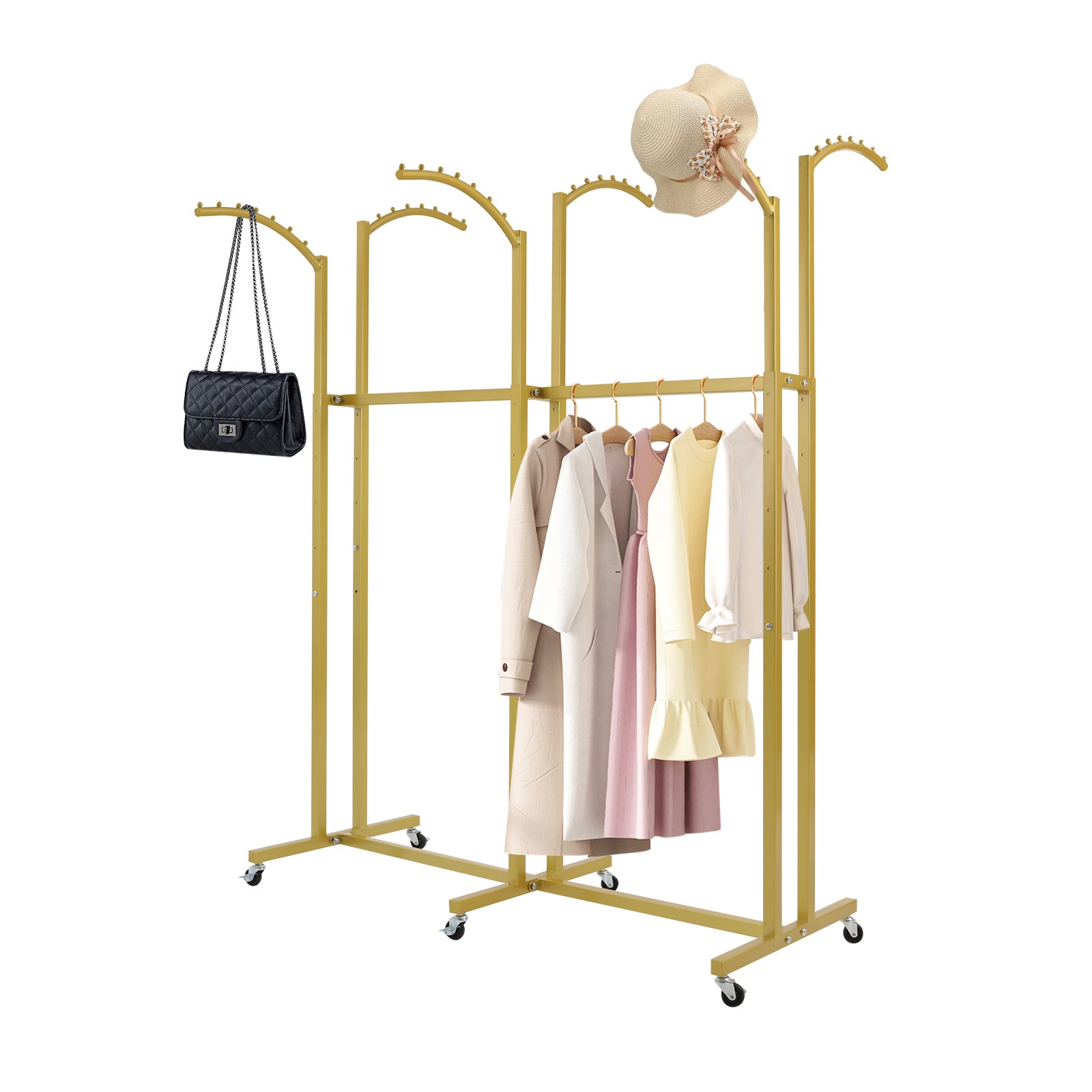 Gold 6 Arms Clothing Display Rack With Wheels, 55.12-70.87in Adjustable Height