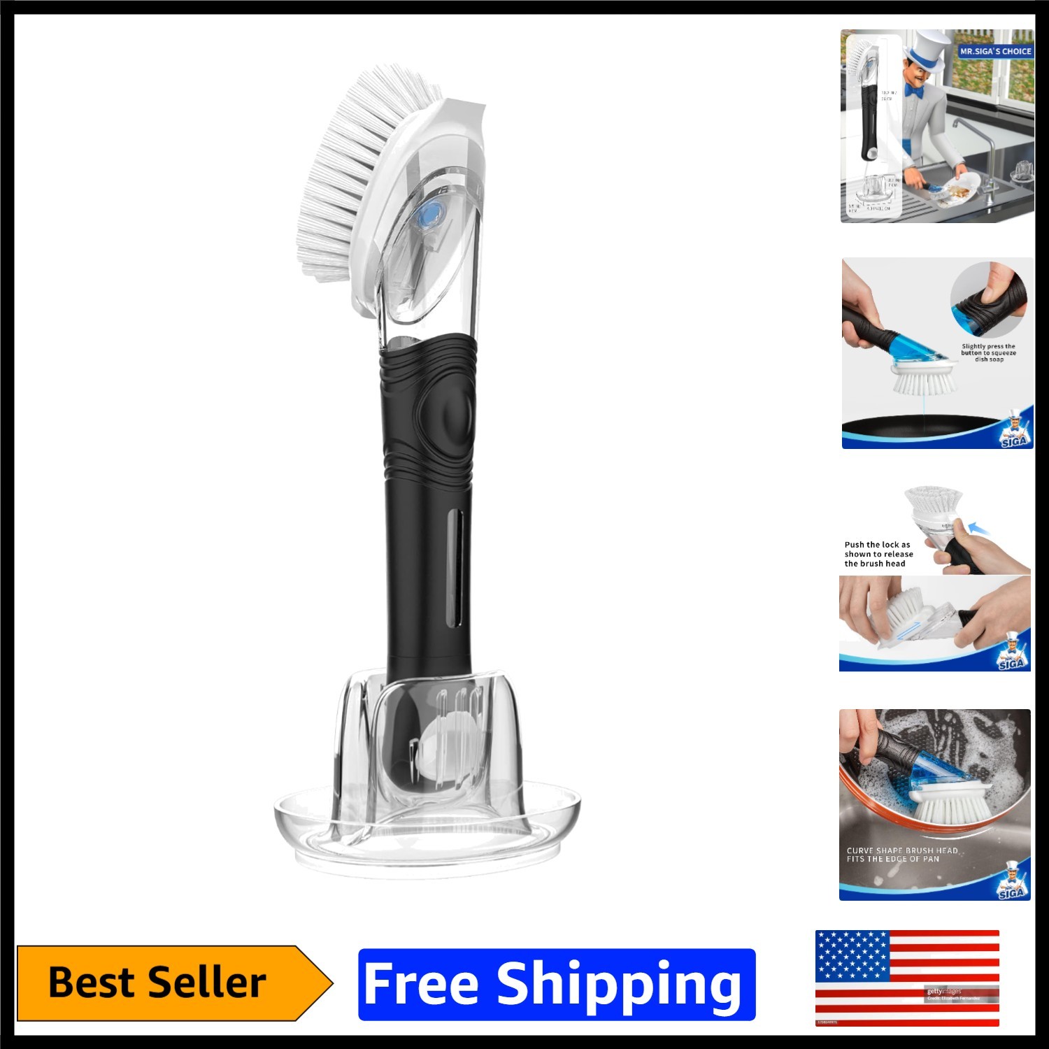 Integrated Soap Dispensing Dish Brush and Holder – Effortless Kitchen Cleaning