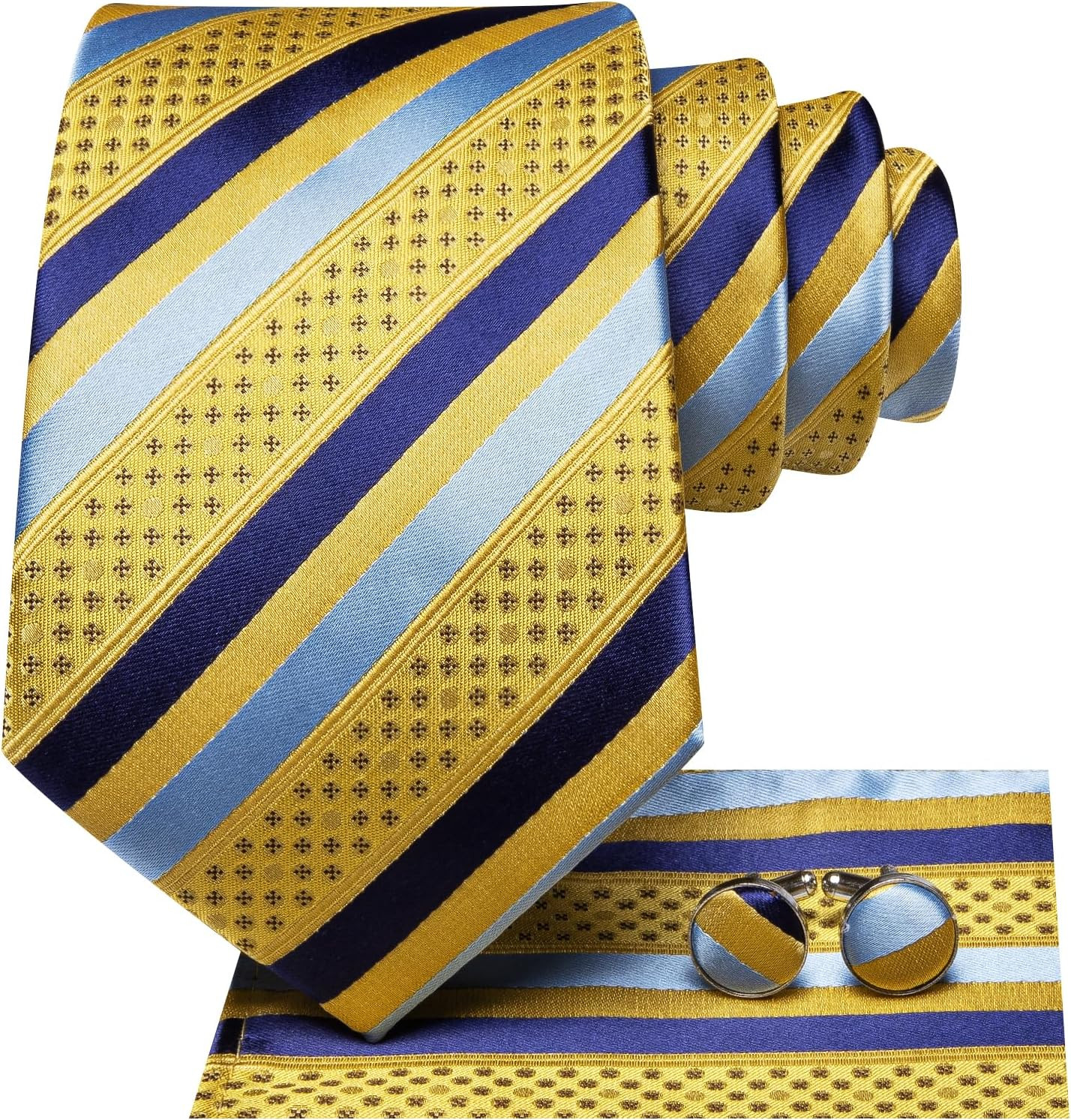 Mens Plaid Ties Classic Paisley Necktie with Handkerchief Cufflinks Set Business