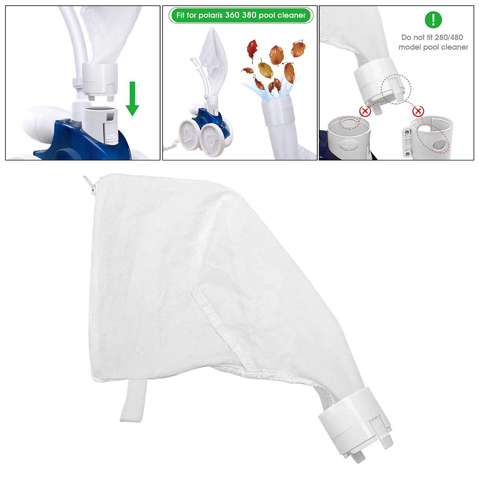 2x Pool Cleaner Bags Purpose Filter Bag for Polaris 360 380 Part Cleaner Zipper