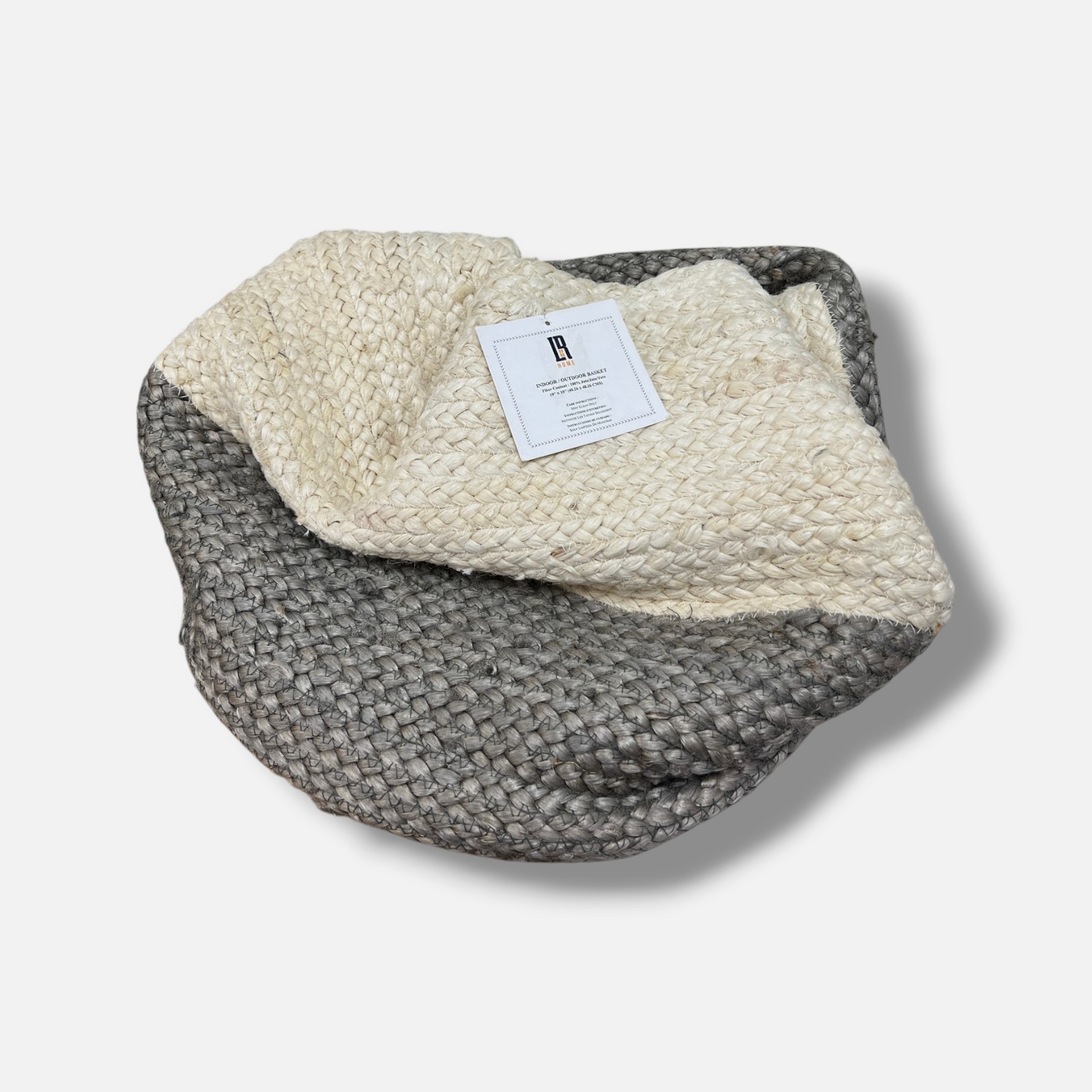 LR Home White/Gray Jute Amara Solid Storage Decorative Basket