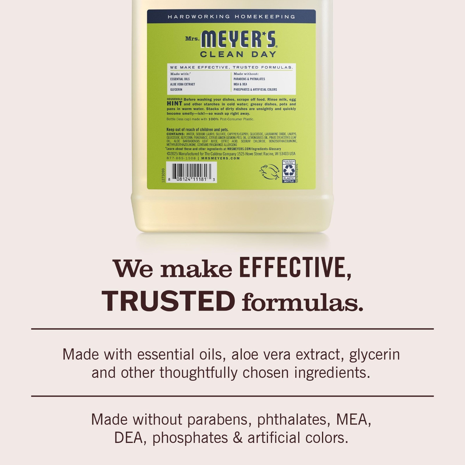 MRS. MEYER’S CLEAN DAY Liquid Dish Soap Refill, Lemon Verbena 48 Fl Oz-Pack of 1