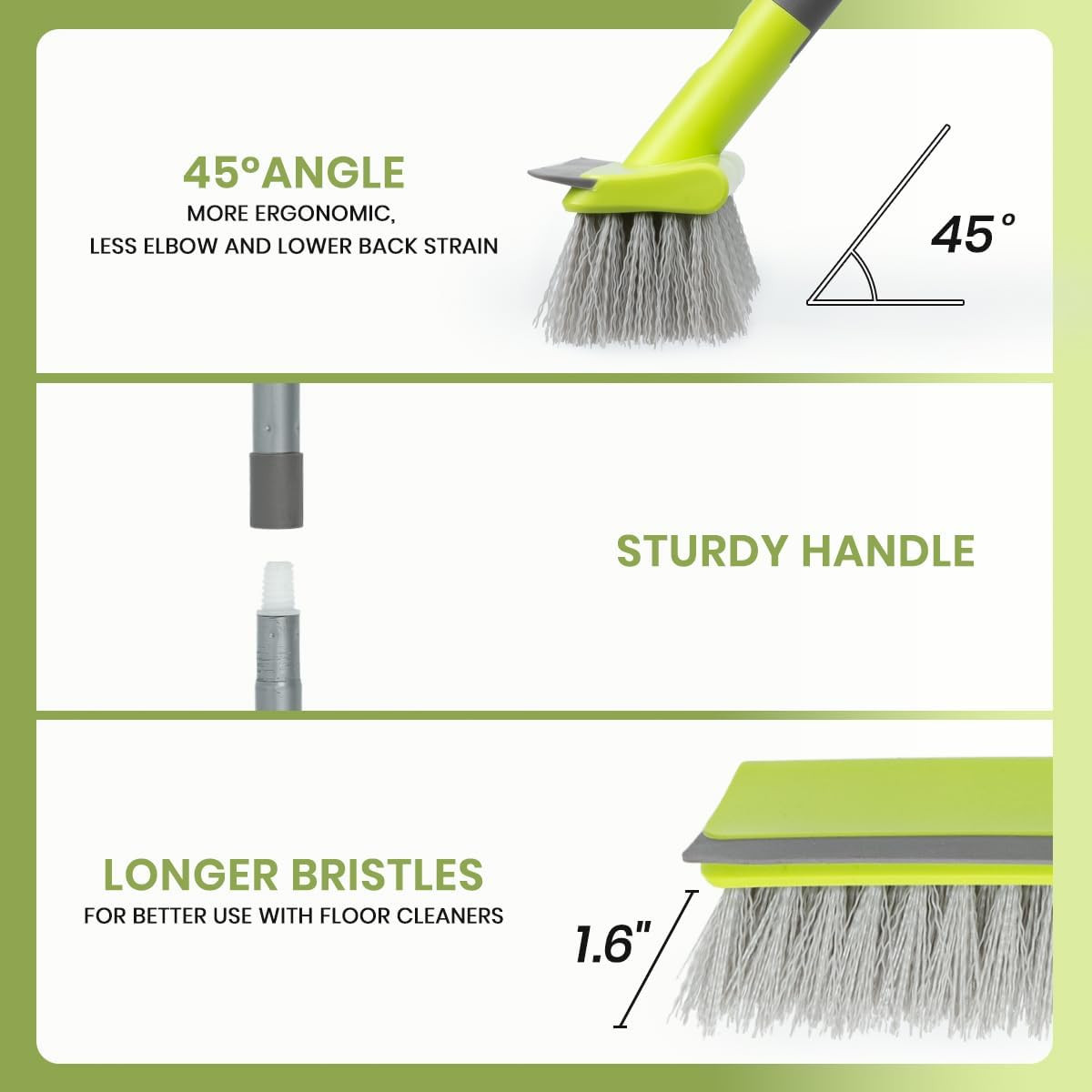 Floor Scrub Brush with 57″ Long Handle, 2 in 1 Scrape and Deck Brush Floor Scrub