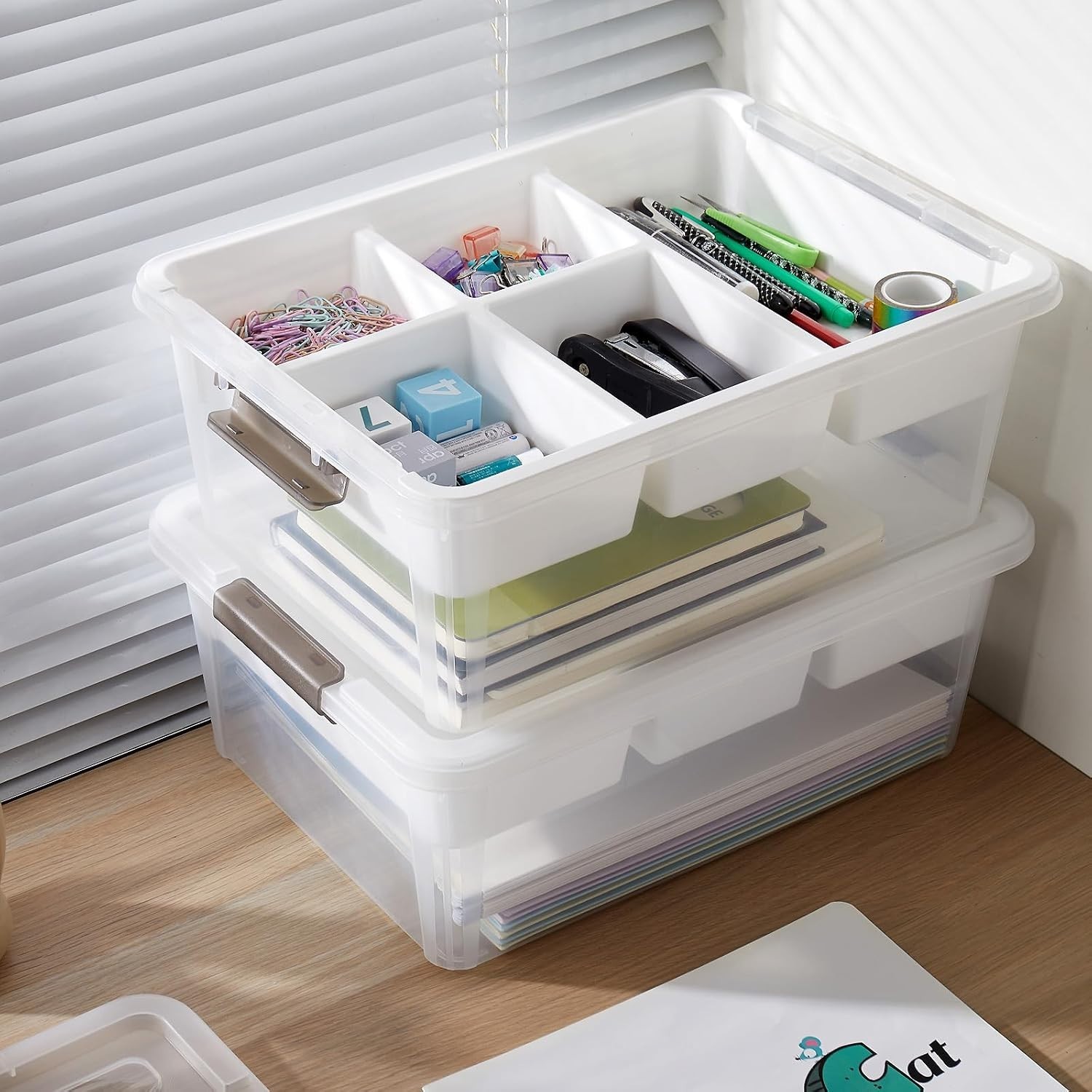 17 Quart Clear Storage Organizer with Lift Off Lid for Crafts and Sewing