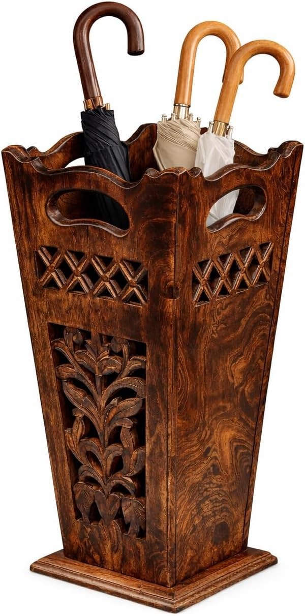 Antique Wooden Umbrella Stand & Walking Cane Holder for Home, Office & Entryw…