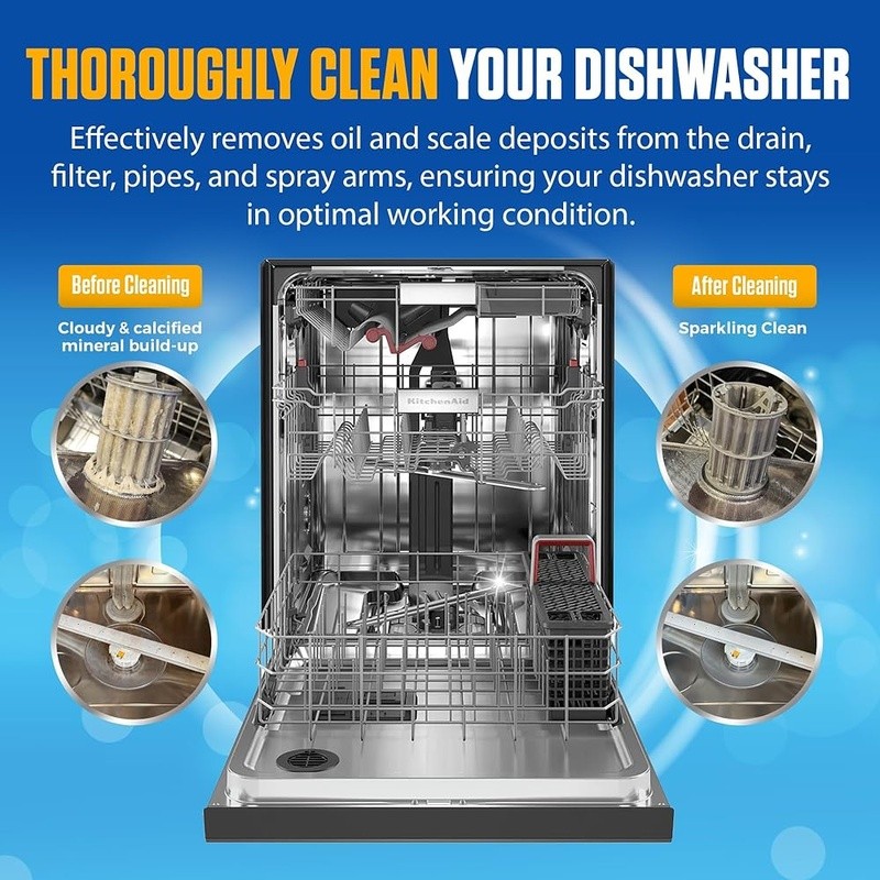 Heavy Duty Dishwasher Cleaner Tablets 12 Month Supply Lemon Fresh Deep Cleaning