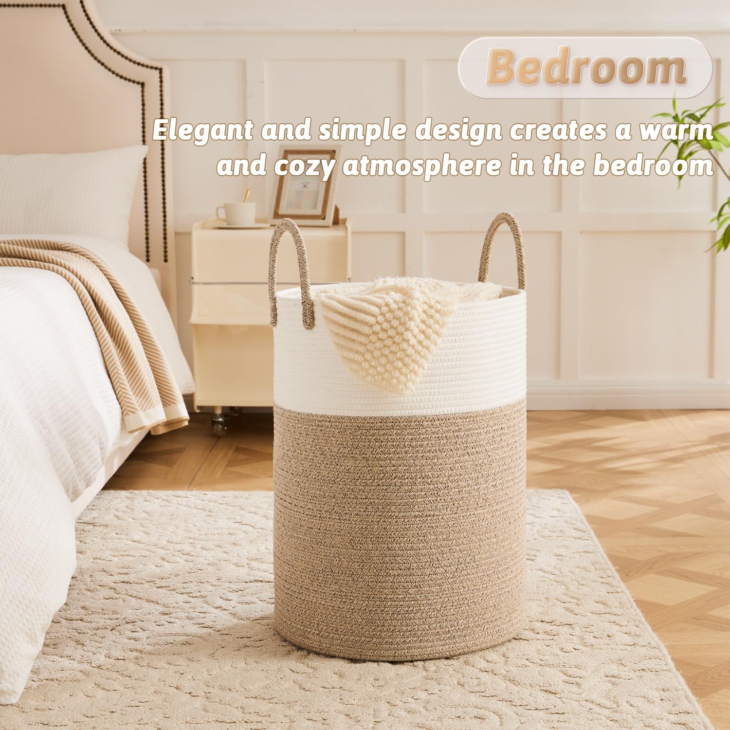 Artfeel Laundry Basket,Woven Cotton Rope Hamper,60L for 60L, Brown