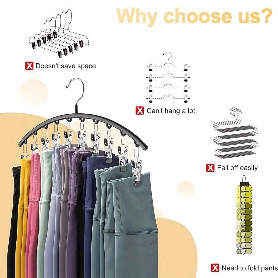 Hangers with Clips Space Saving Pants Closet Organizer Hanging Legging Organizer