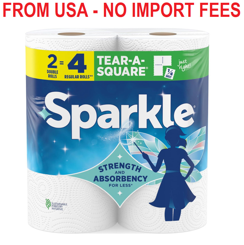 Sparkle Tear-A-Square Paper Towels, 2 Double Rolls (220 Sheets Total) – Strong 2