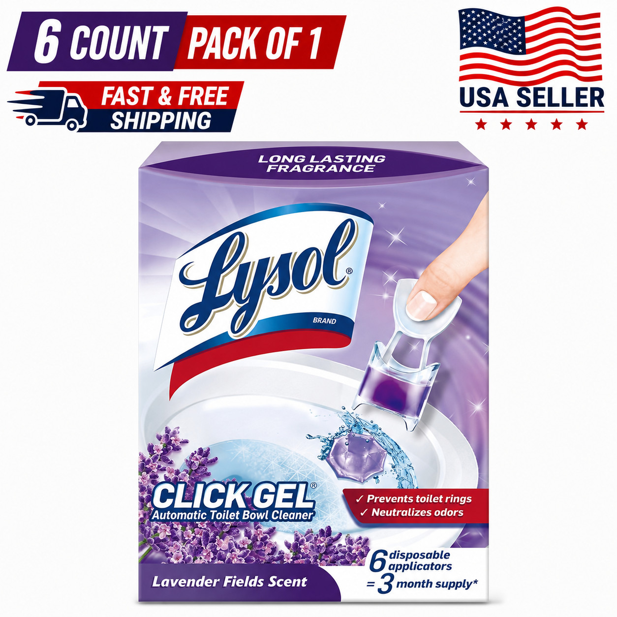 Lysol Click Gel Automatic Toilet Bowl Cleaner 6 Count Lavender Freshener free sh
