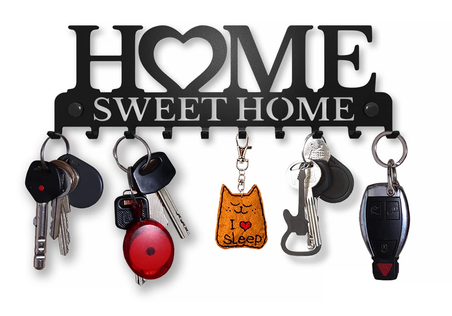 SirHoldeer Key Holder Wall Mount, Hooks for 26x9cm, Sweet Home Black