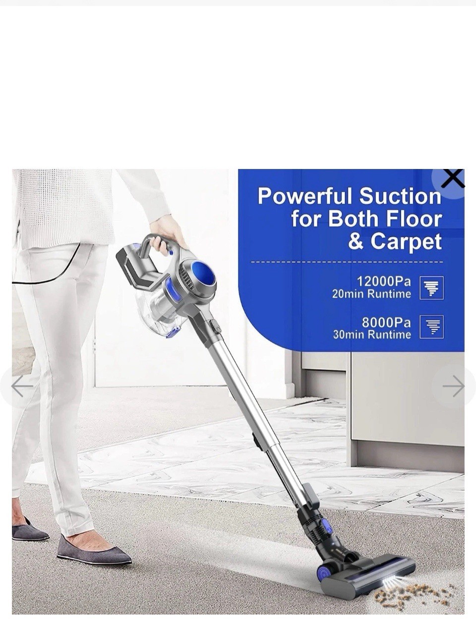 Moosoo XL-618A Cordless 10Kpa 4 in 1 Vacuum Cleaner BLUE 2 batteries