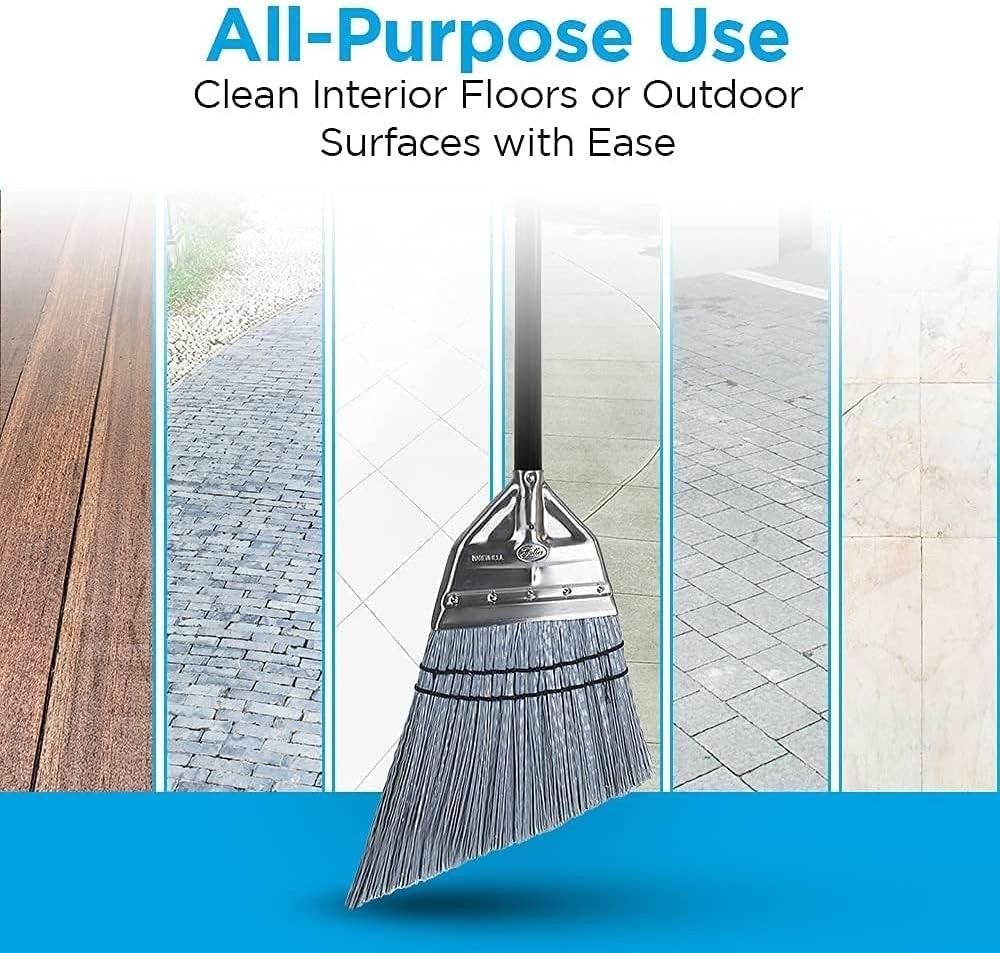 Fuller Angle Broom, Heavy Duty, Split Bristles, Steel Handle, Indoor Outdoor Use