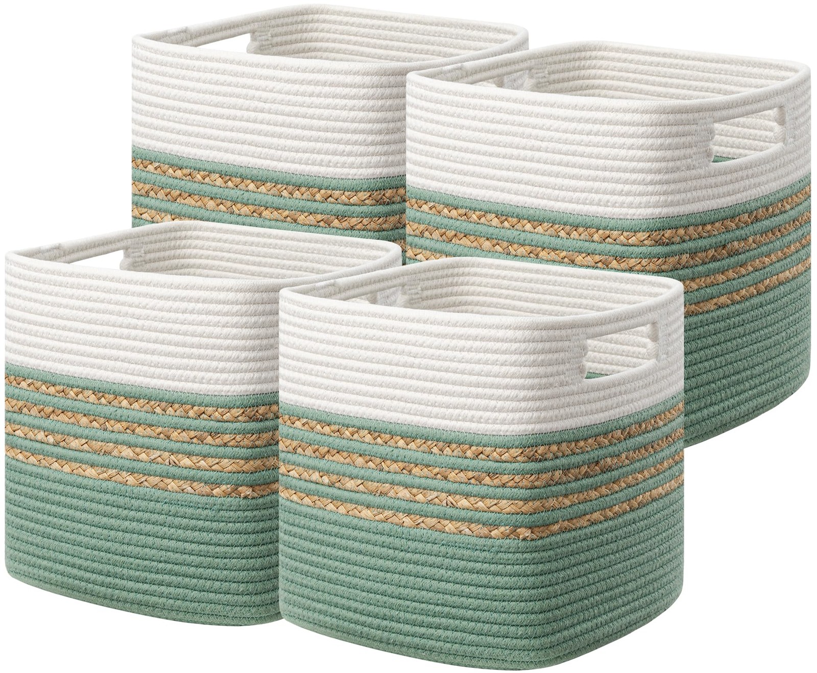 Set of 4 Storage Cubes 11×10.5 in Water Hyacinth Bins Shelves Toys Green