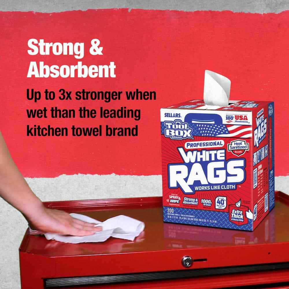 Toolbox Brand Professional White Rags A Box of Cleaning White Rags 200 Count NEW