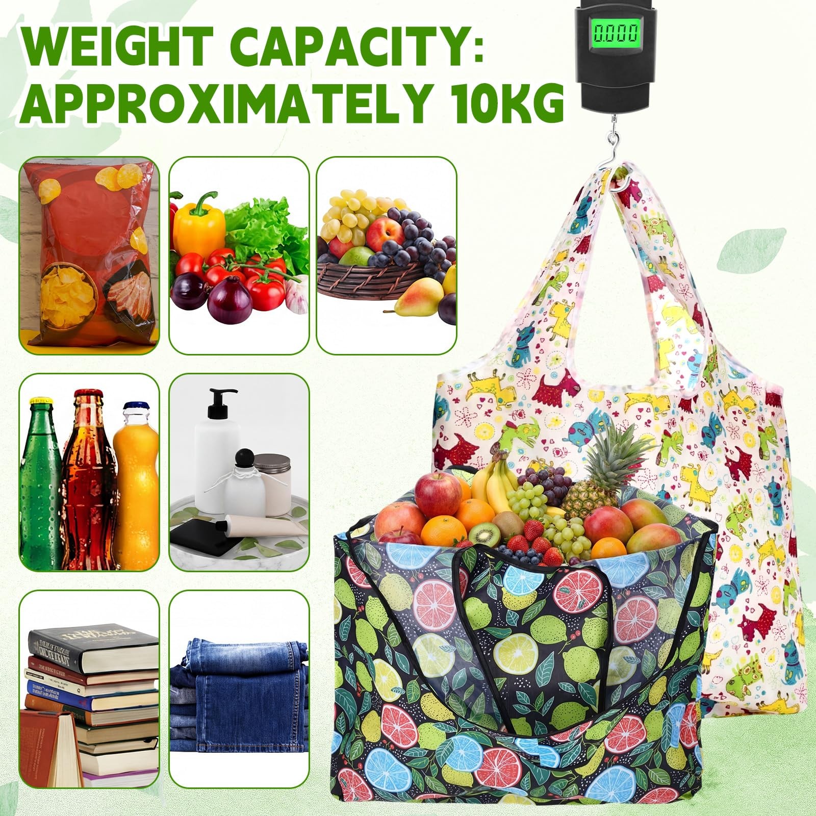 Paterr 50 Pack Reusable Foldable Grocery Bags 10 Patterns Bulk Shopping Totes…
