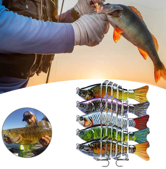 Lure Lifelike 7 Segment Bionic Bait Treble Hooks Sink Shake Fishing 10cm