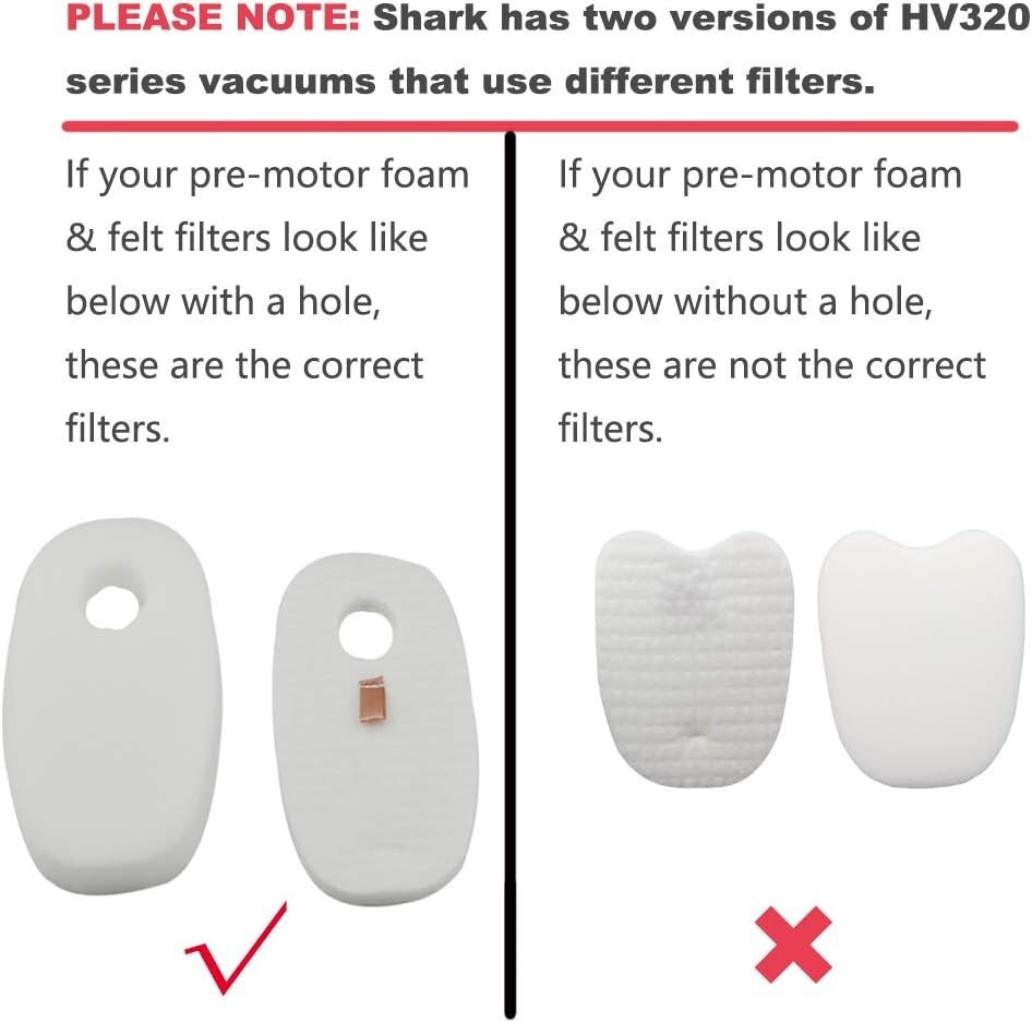 4 Pack Foam and Felt Filter Kit Fits Shark Rocket HV319Q, HV320, HV320W, HV321