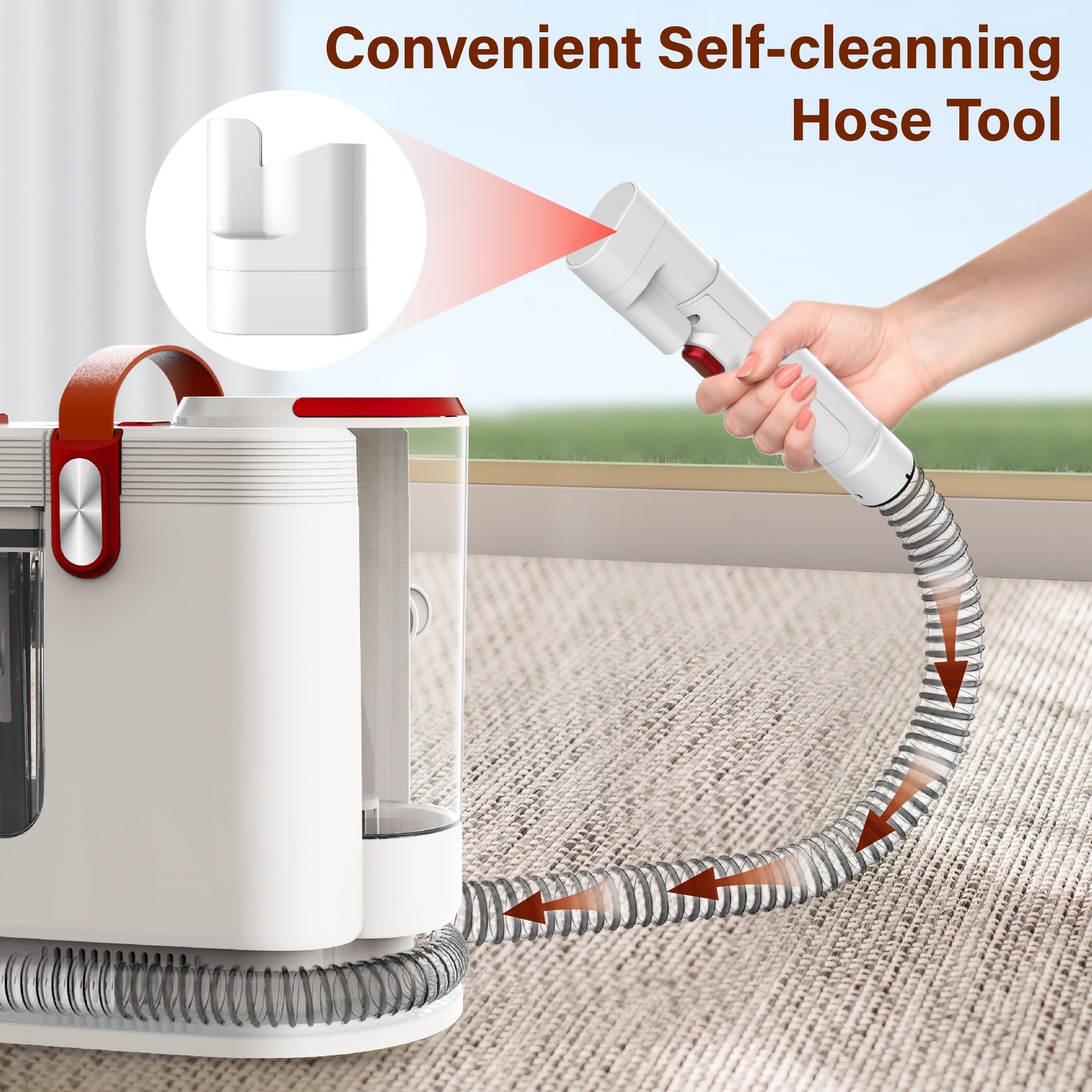WHALL Portable Carpet Cleaner Machine, 15KPa Suction, Dual Water Tanks, Wide
