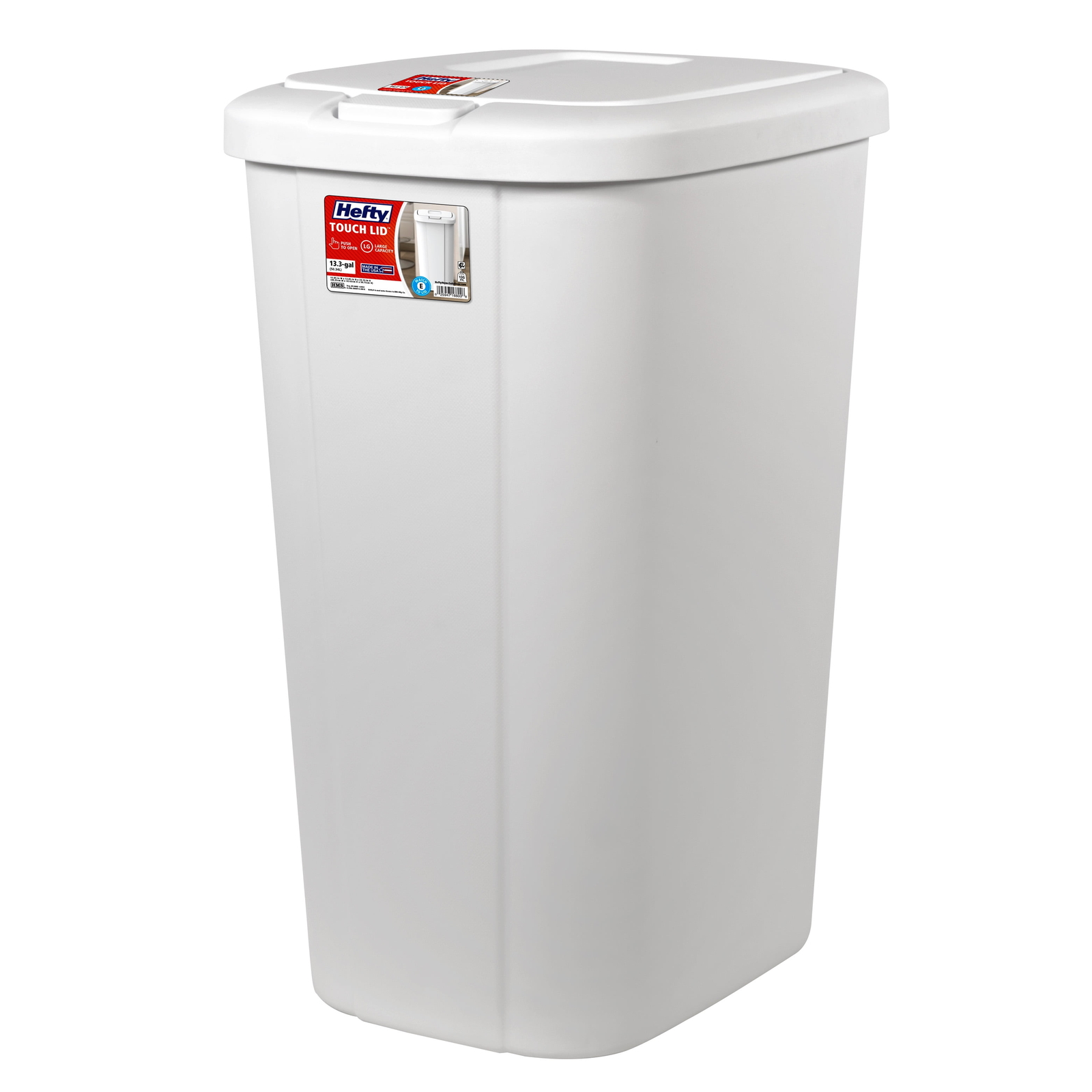 13.3 Gallon Trash Can, Plastic Touch Top Kitchen Trash Can, White，NEW!!!