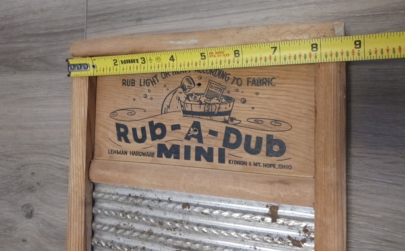 Lehman’s Rub A Dub Mini Laundry Clothes Washboard Tin Spiral Crimp Wood Frame