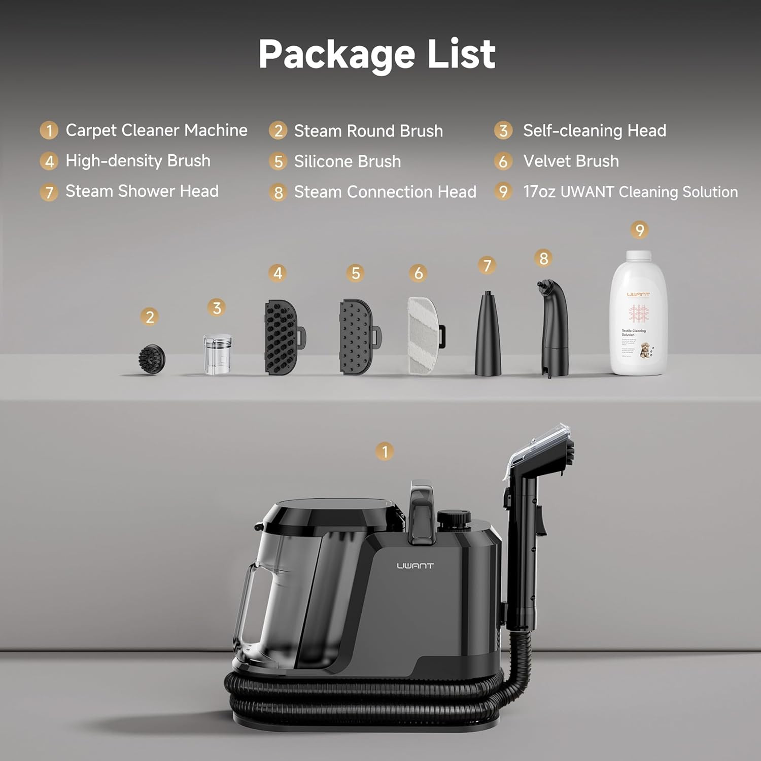Uwant Carpet Cleaner Machine with Steam&Hot&Cold Water System 18Kpa Powerful Suc
