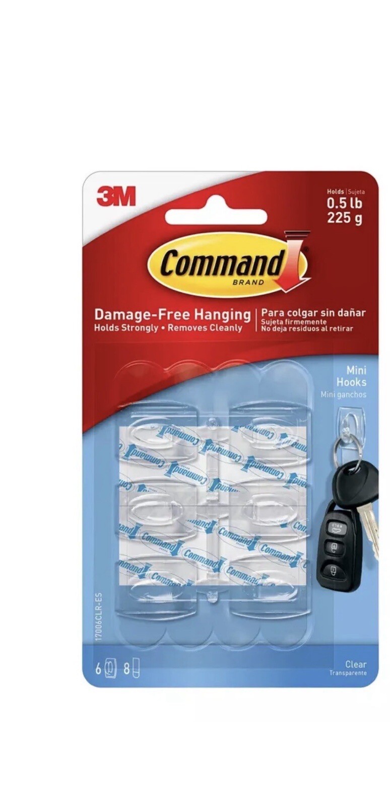 Package 3M Command Mini Hooks Damage Free Hooks Wall Door Clear D6