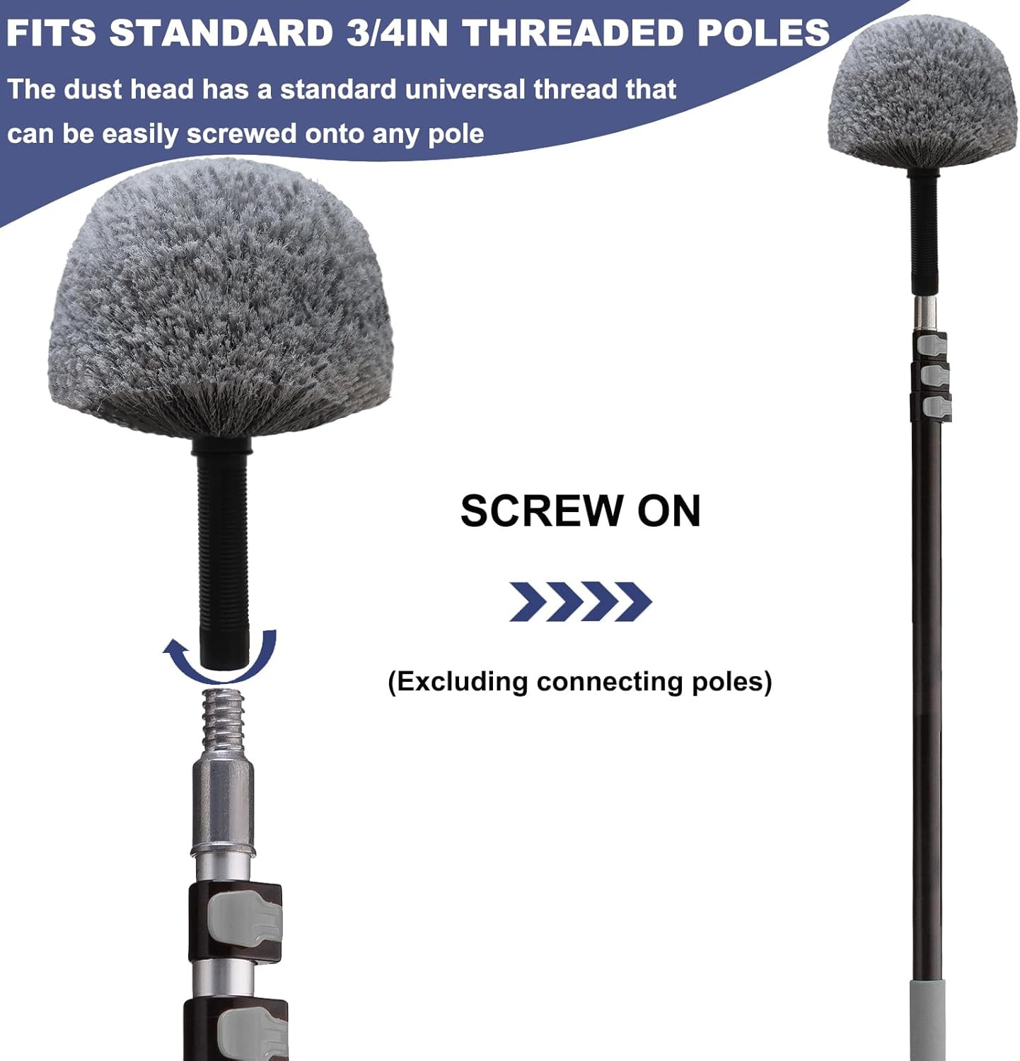 2 Pack Robust Cobweb Duster Head Brush – Superior Twist-On Web Cleaning Tool – S