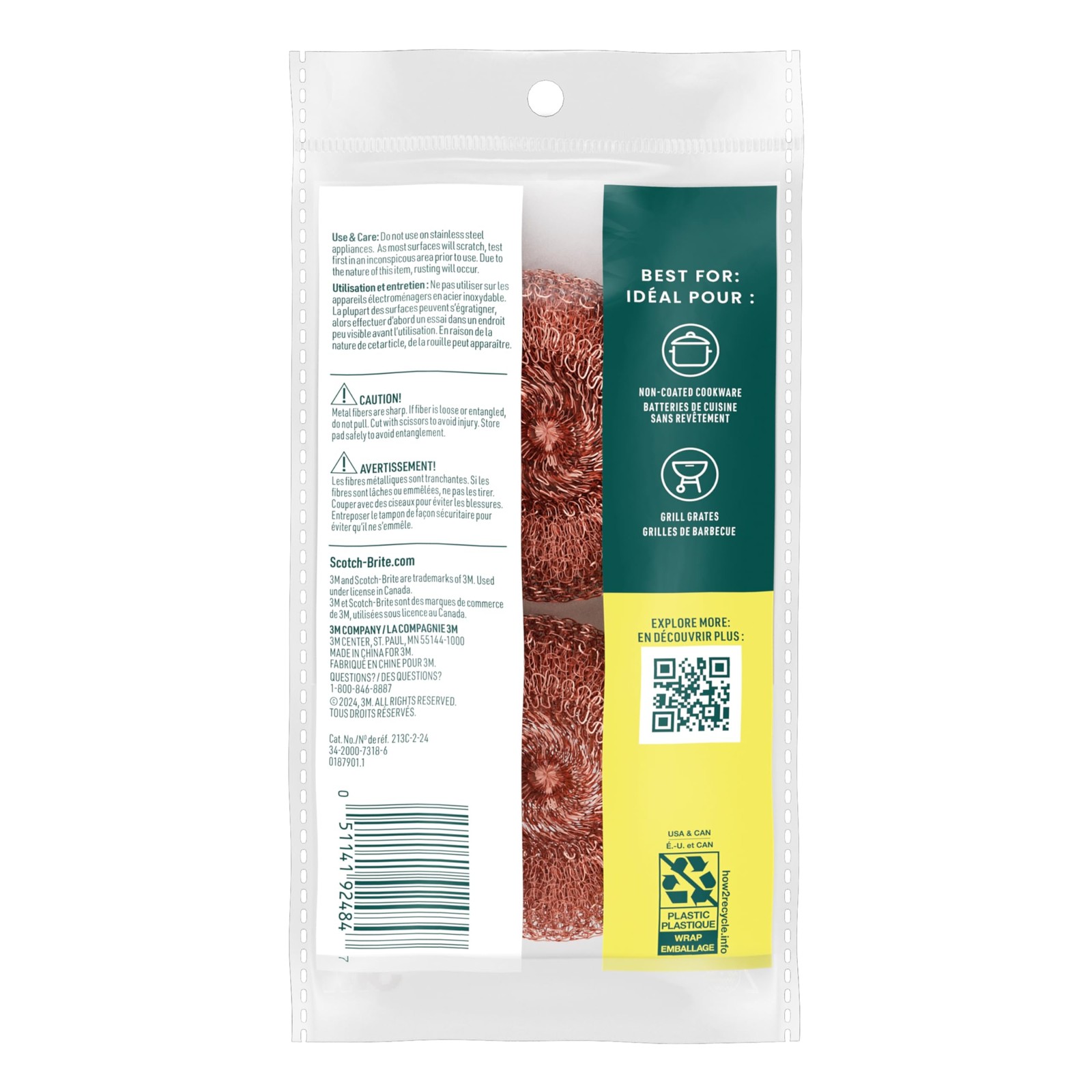 Scotch-Brite Copper Coated Scrubbing Scour Pads, 48 Pack 213C-2-24