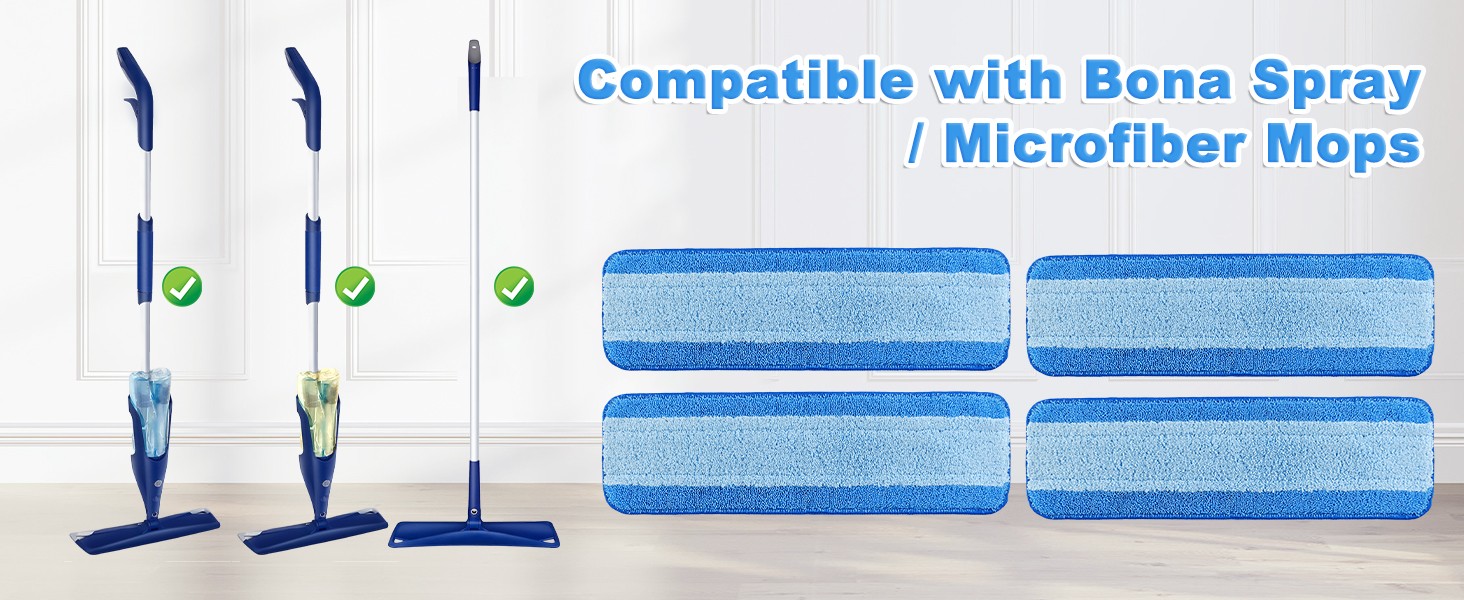 4 Pack Mop Replacement Pads Compatible with Bona Mop,Microfiber Cleaning Pad for
