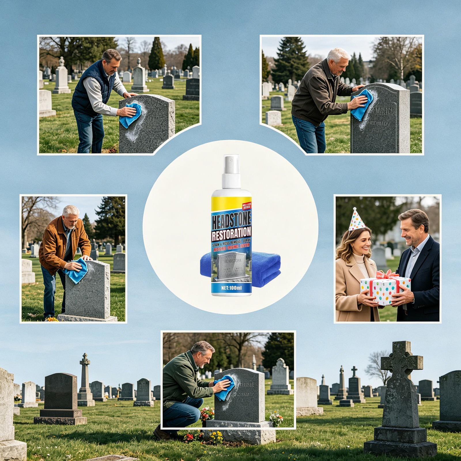 Headstone Restoration&Cleaning Spray,Stone Cleaner Gravestone Cleaning Kit