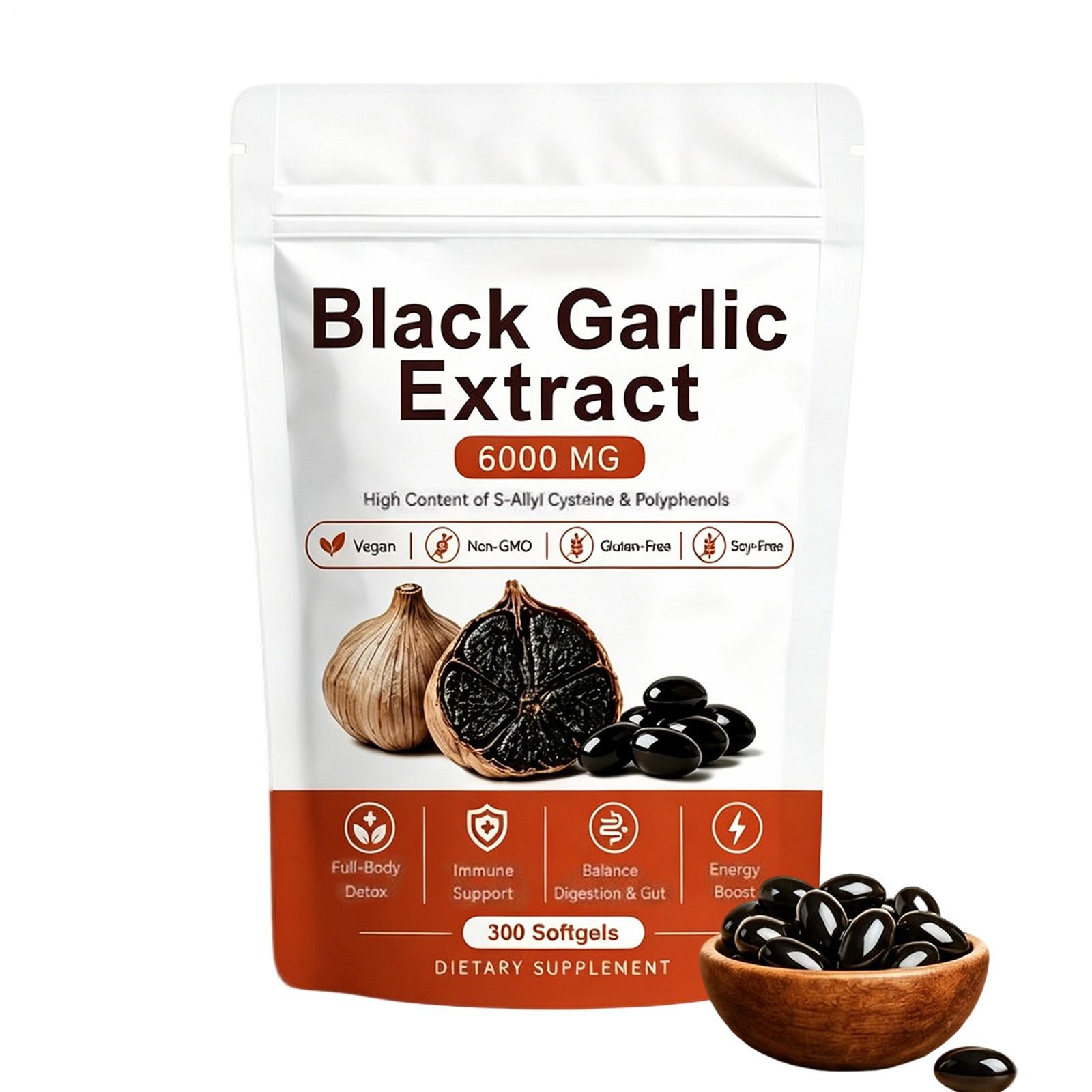 Fermented Garlic Extract 600mg Softgels (300 Count) – Odorless Aged Garlic Extra
