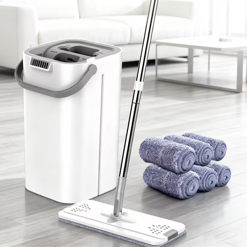 Hands-free Flat Mop And Bucket Set With 6 Mops- Suitable For Bedrooms