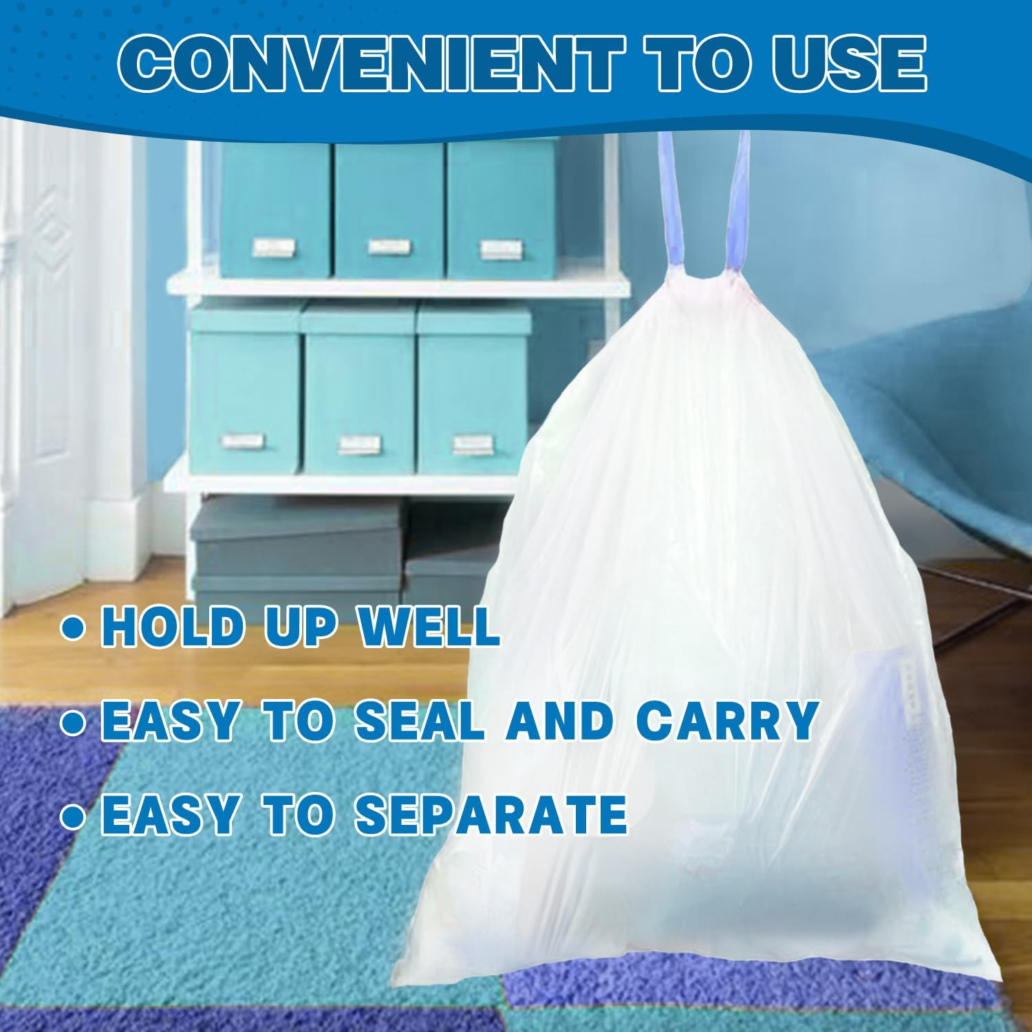 1.2 Gallon Mini Trash Bags Drawstring – 120 Count Thick Small Garbage Bags Unsce