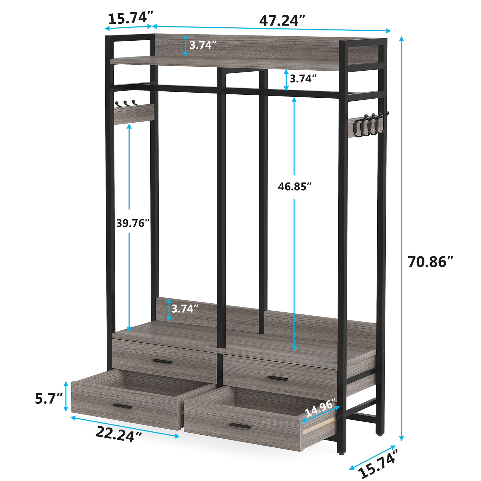 Tribesigns Closet Organizer with 4 Large Drawers, Clothes Garment Rack with Hook