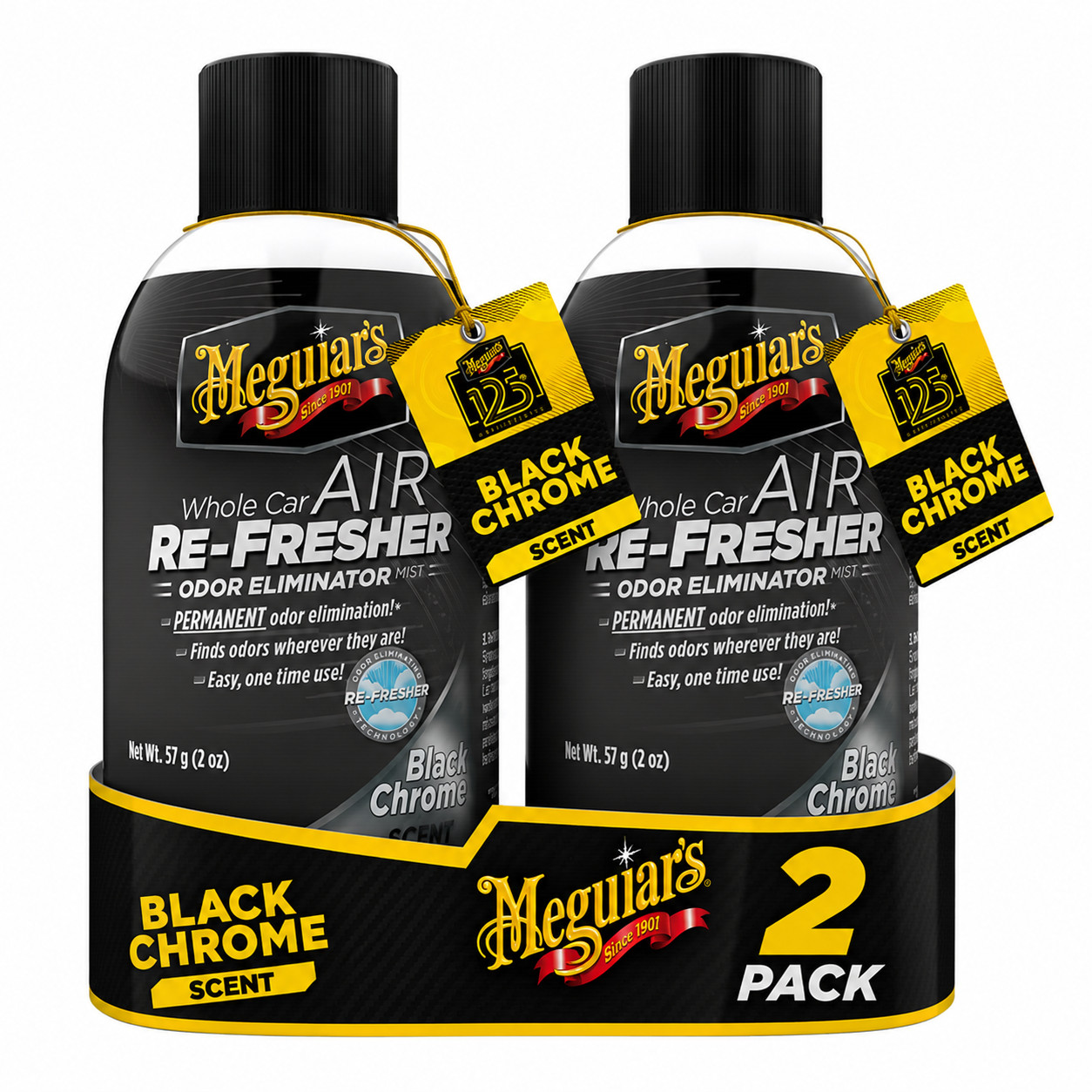 2 pk Meguiar’s G181302 Whole Car Air Re-fresher Odor Eliminator Mist, Black