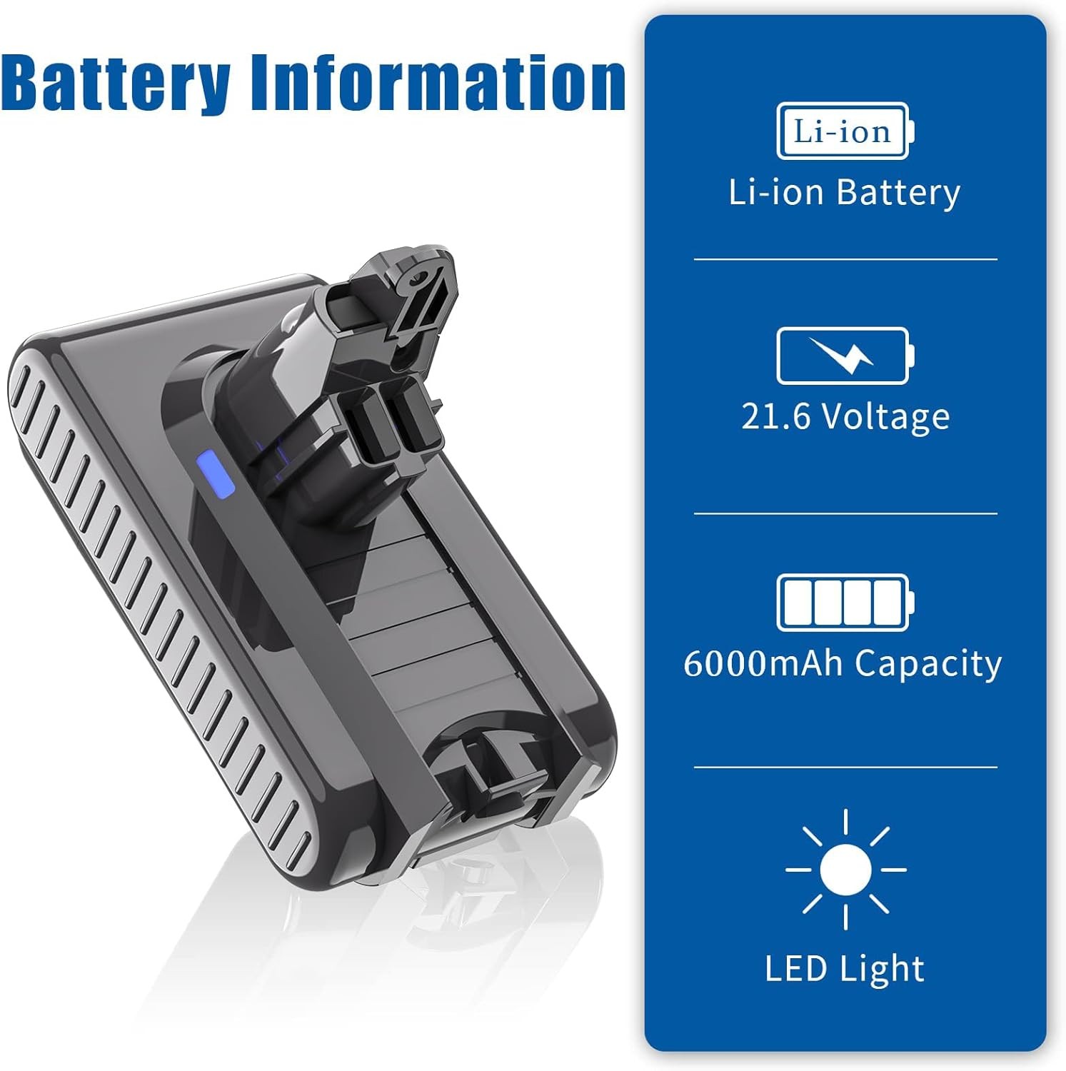 Battery replacement compatible with cordless vacuum cleaner batteries.