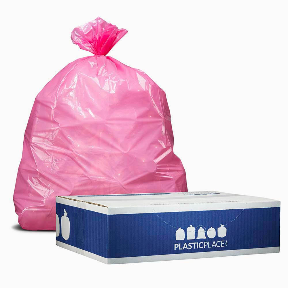 Plasticplace 12-16 Gallon Trash Bags – Pink, Case of 250 Garbage Bags