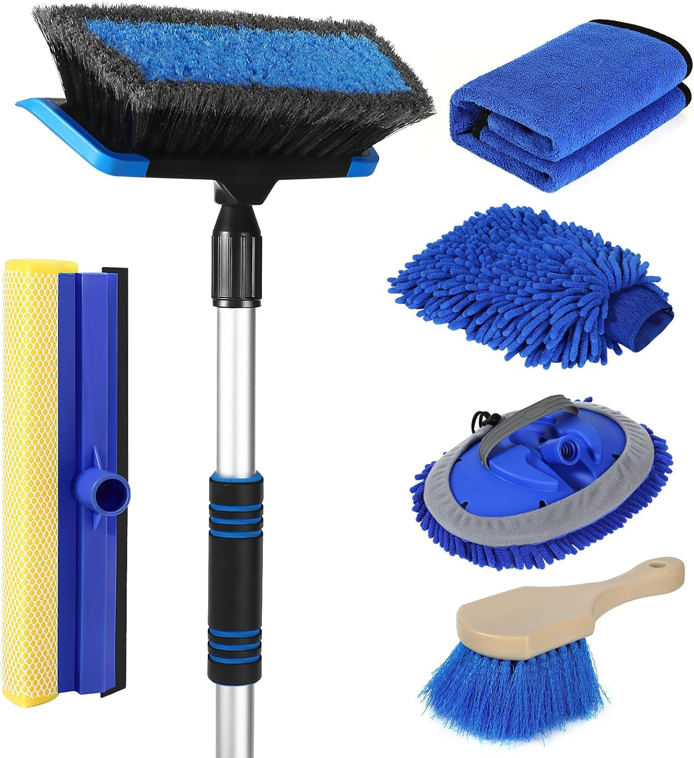 62” Car Wash Brush Kit with Soft Bristles, Mop, Mitt, Squeegee & Tire Brush